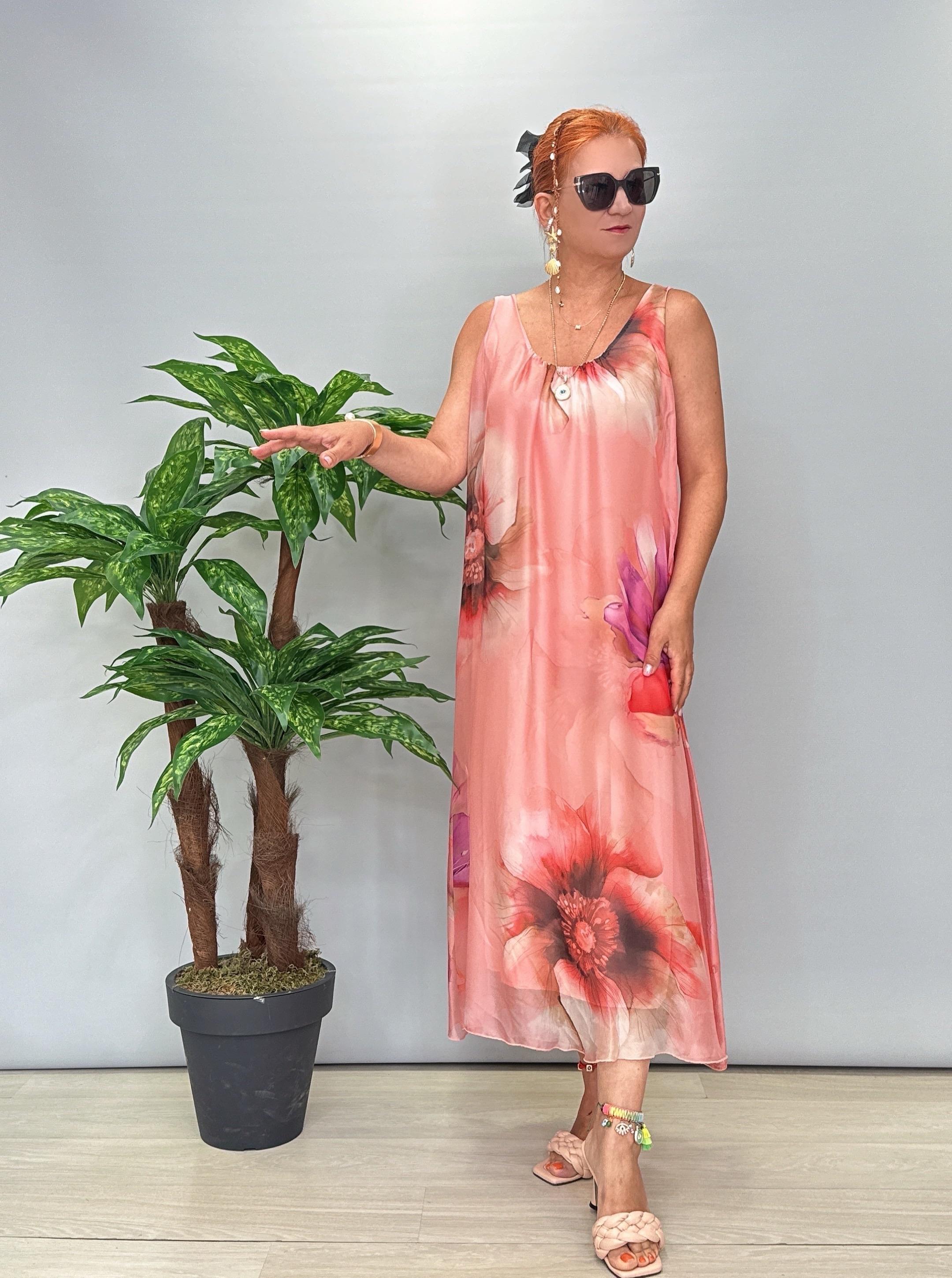 8822 Italyan İpek Elbise Pudra