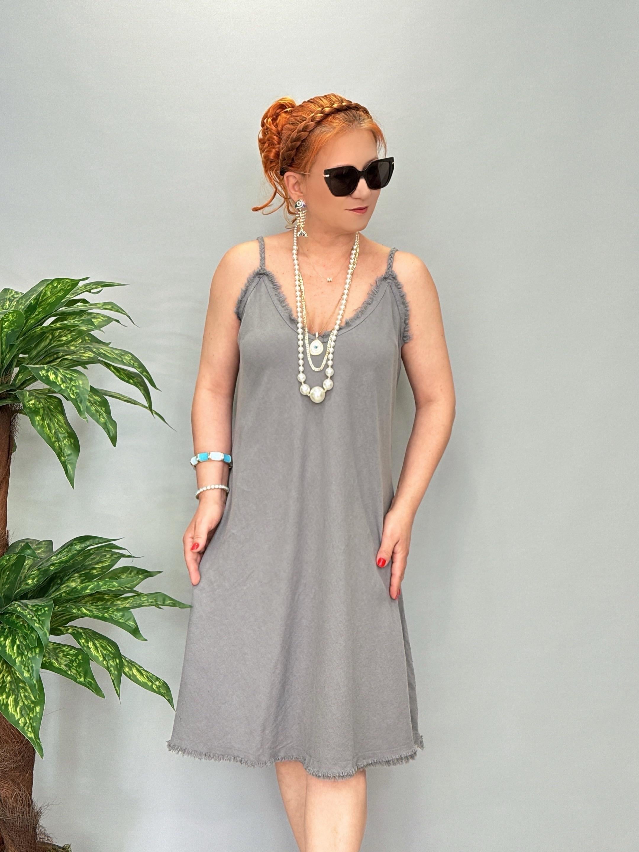 8823 Pamuklu Elbise Gri