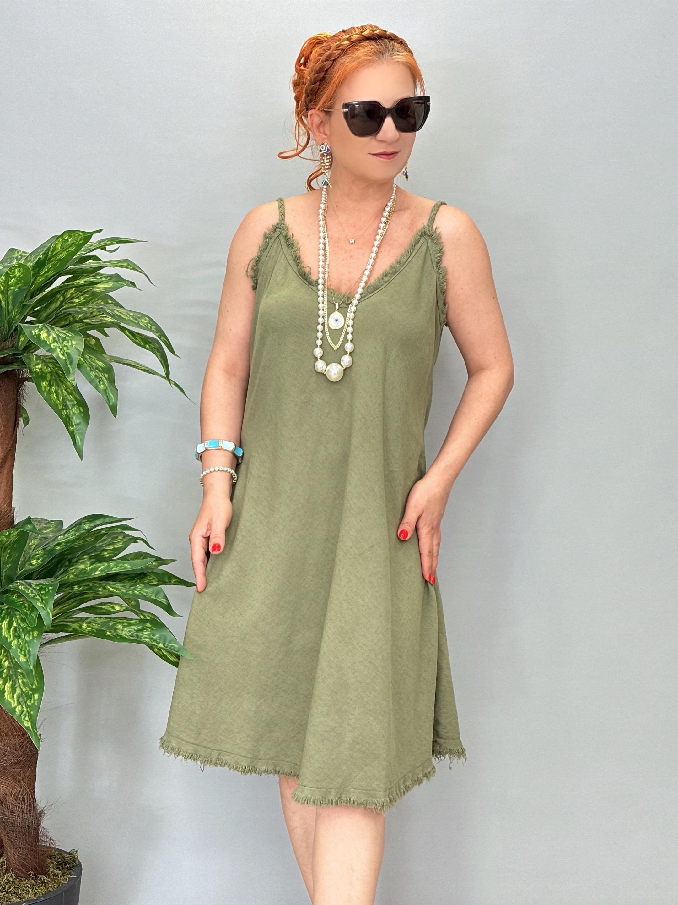 8823 Pamuklu Elbise Haki