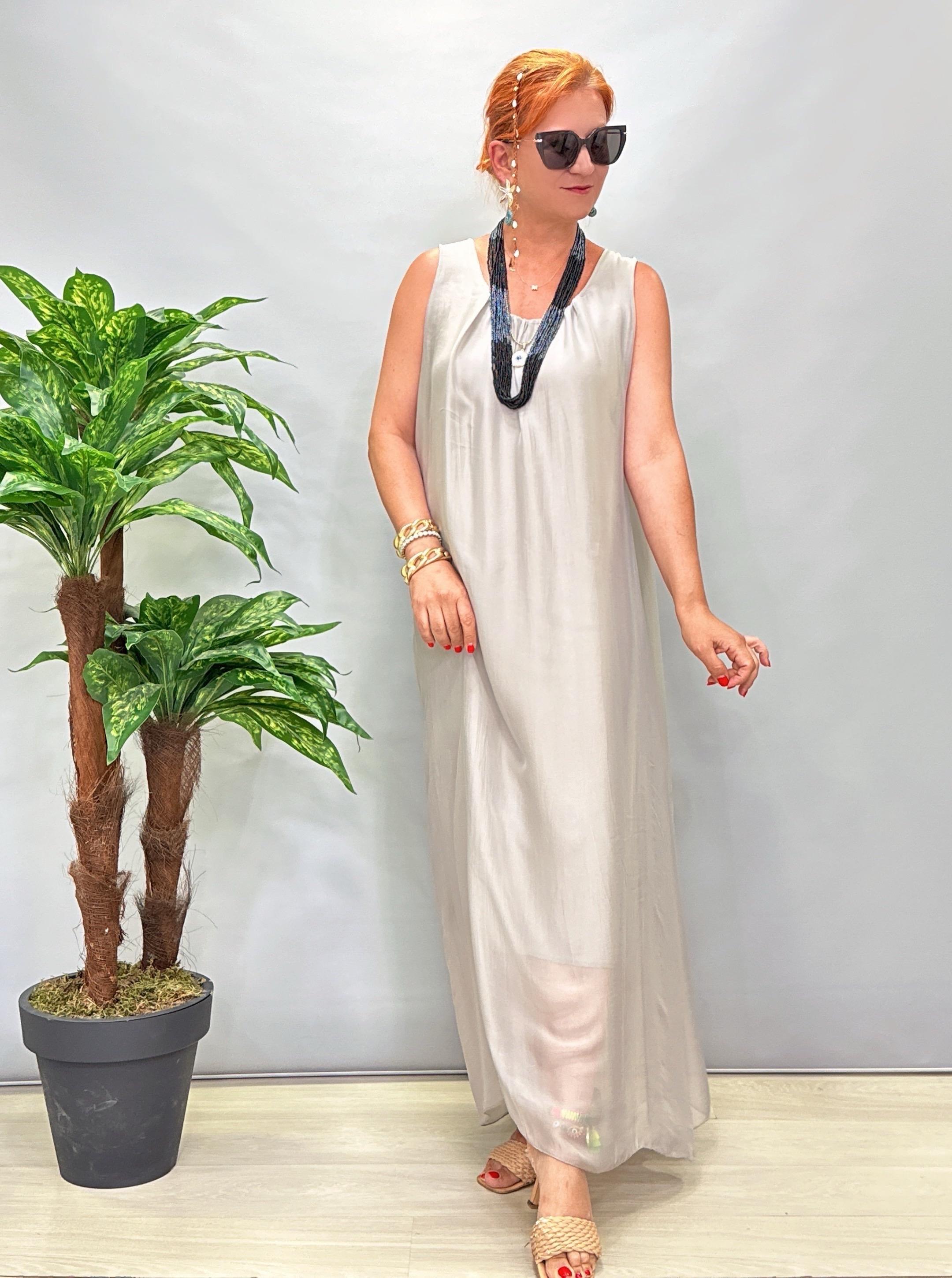 8824 Italyan İpek Elbise Gri