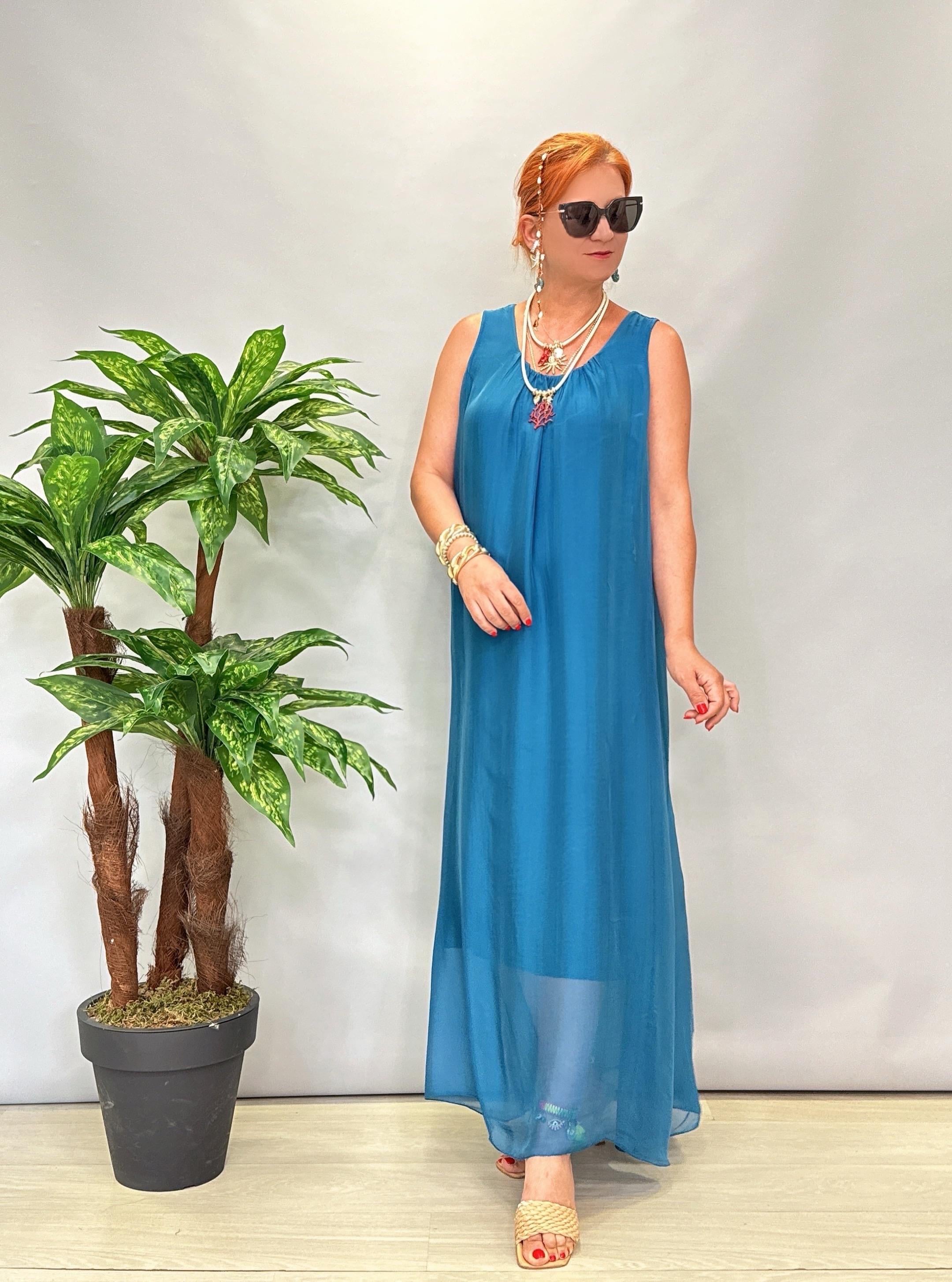 8824 Italyan İpek Elbise Petrol