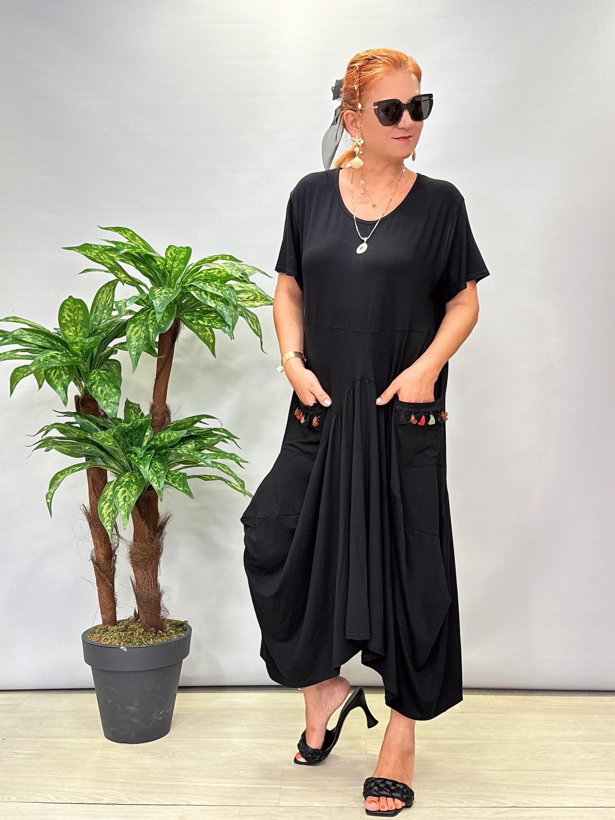 8845 Tasarım Şalvar Görünümlü Elbise Siyah 