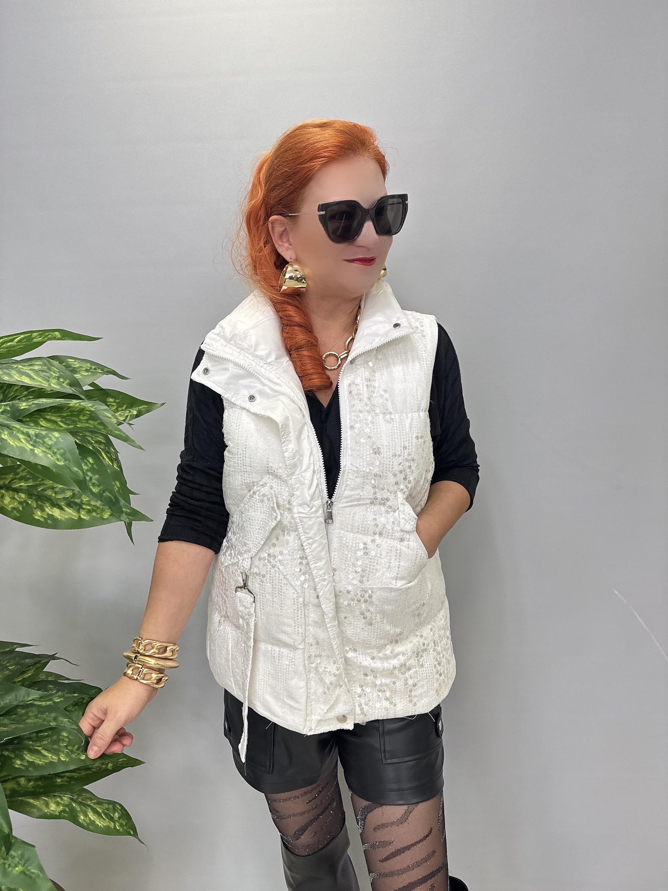 8847 Payet Detaylı Tasarım Şişme Yelek Beyaz