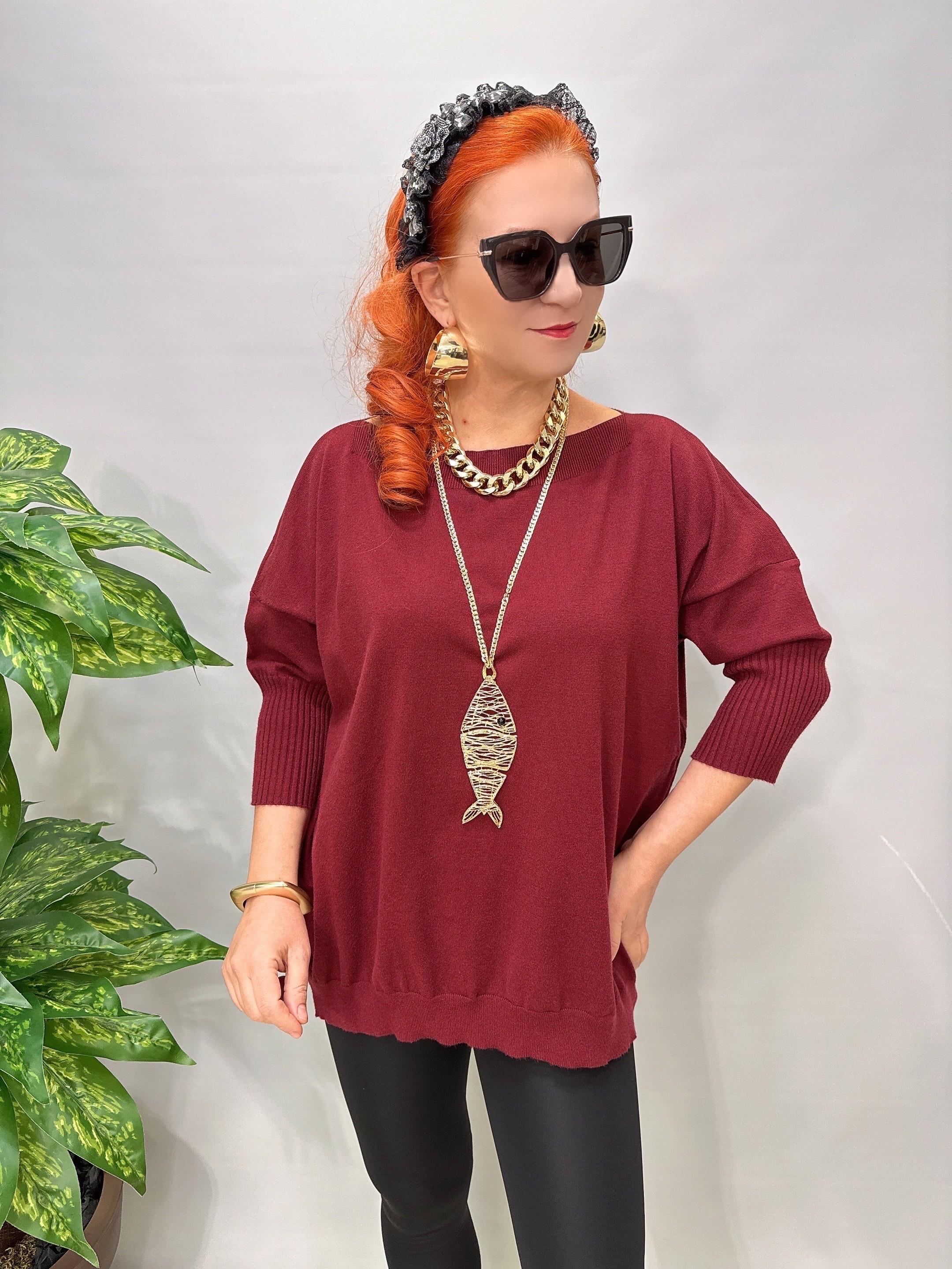 8865 Angora Triko Bluz Bordo