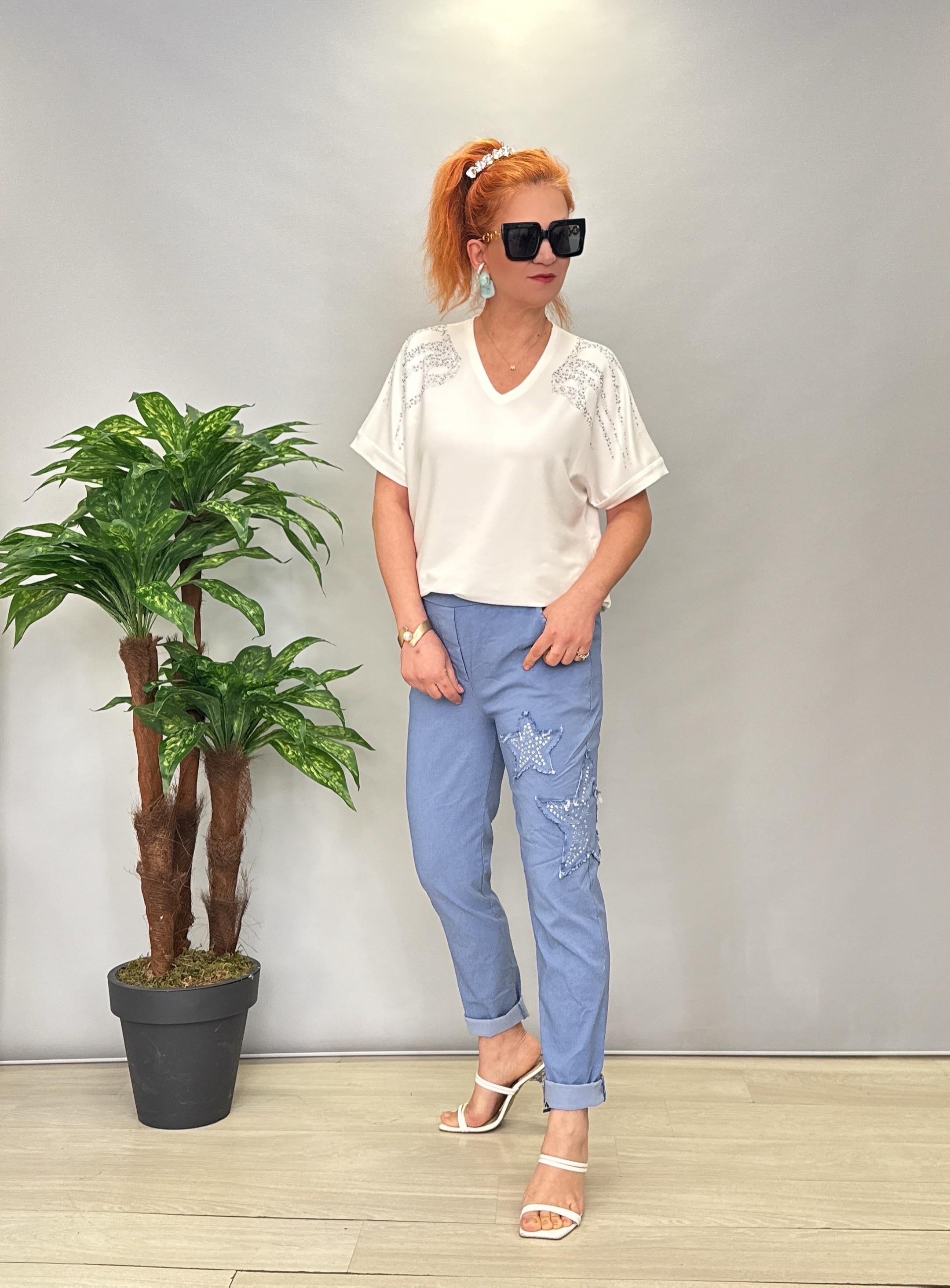 8877 İTALYAN YILDIZ DETAY PANTOLON MAVİ