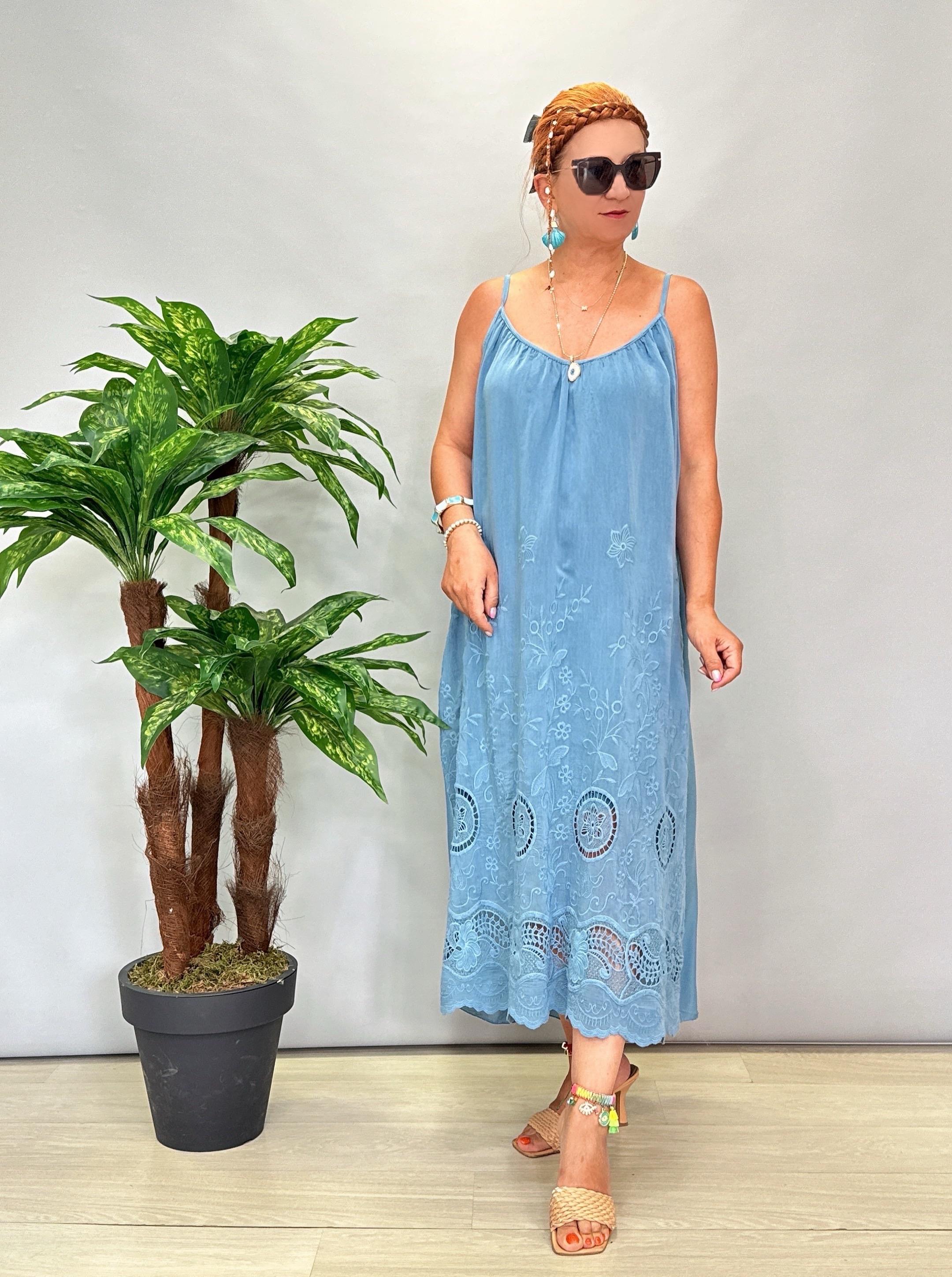 8899 Fisto Detay Elbise Mavi Tonu