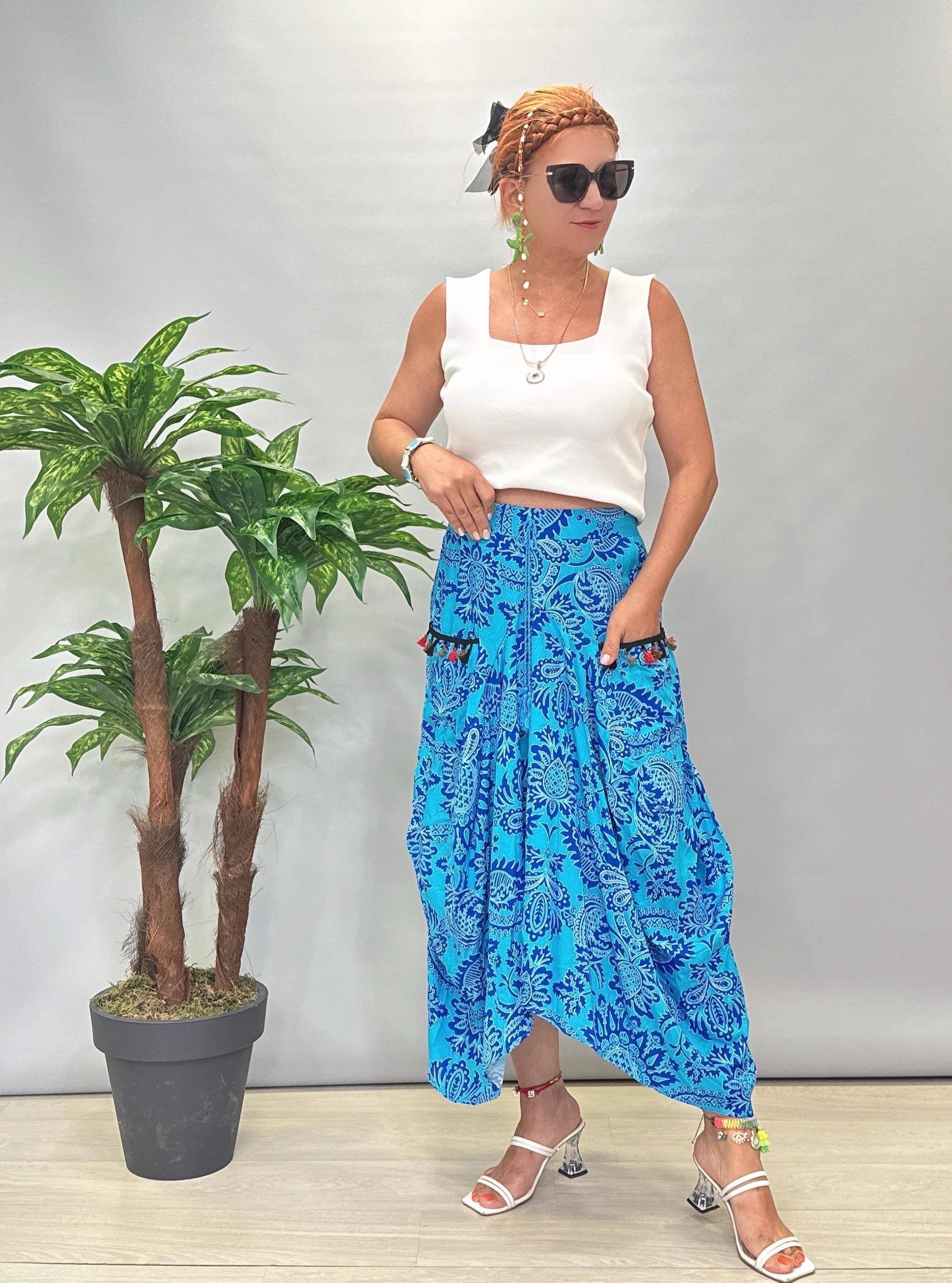 9090 Şalvar Etek Turkuaz