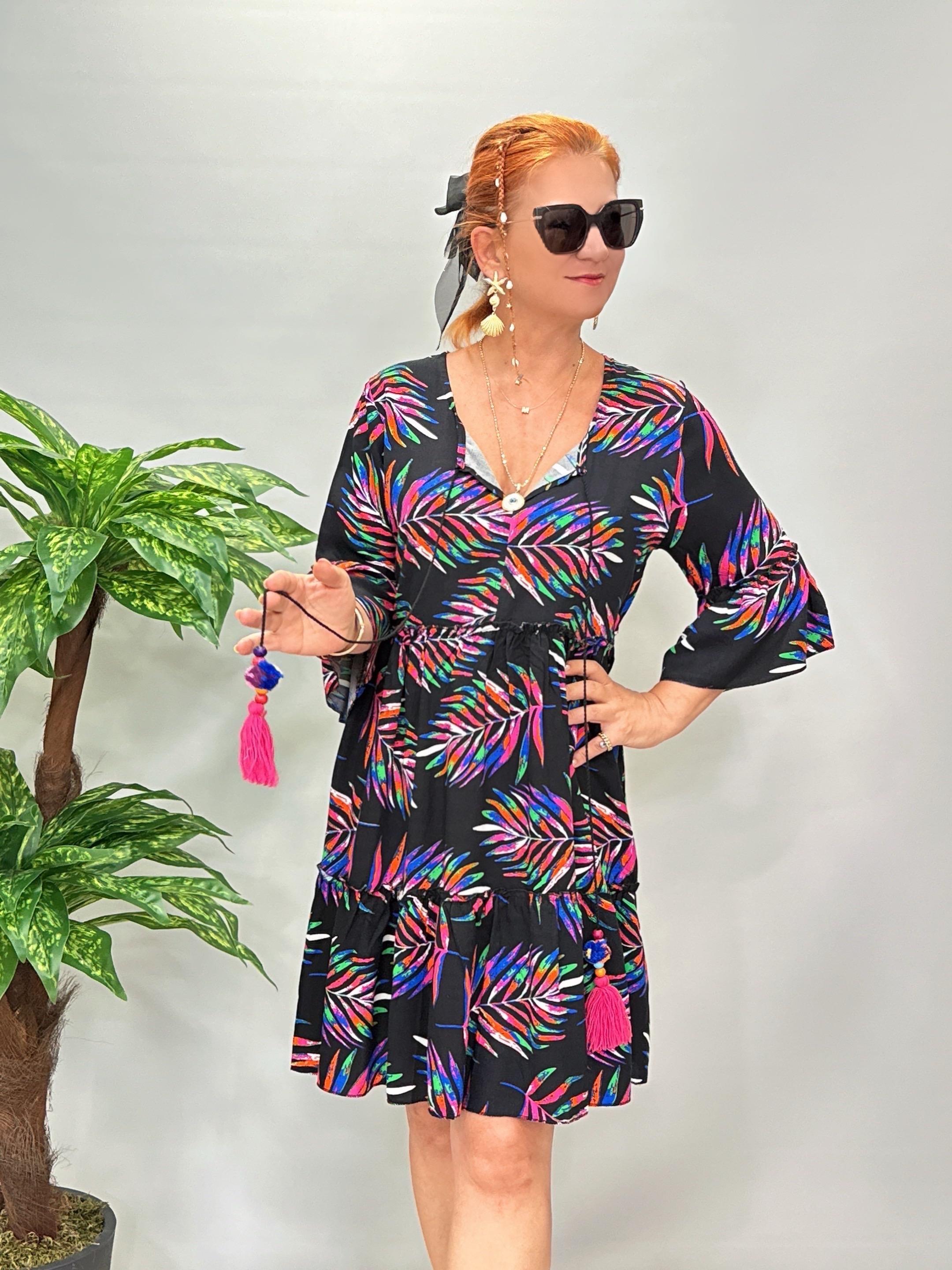 9120 Pamuklu Viskon Elbise Desenli