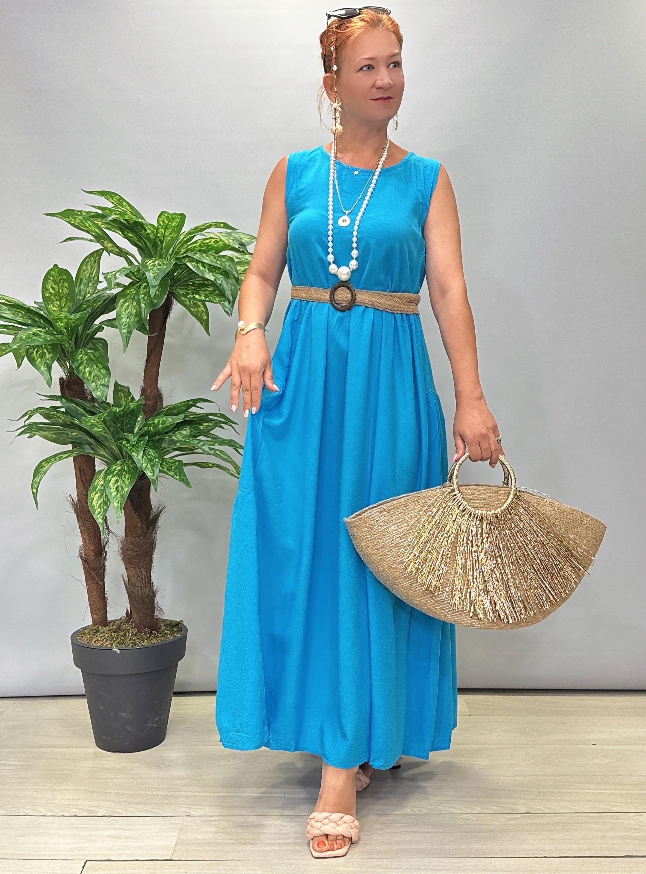 9260 Pamuklu Viskon Elbise Mavi