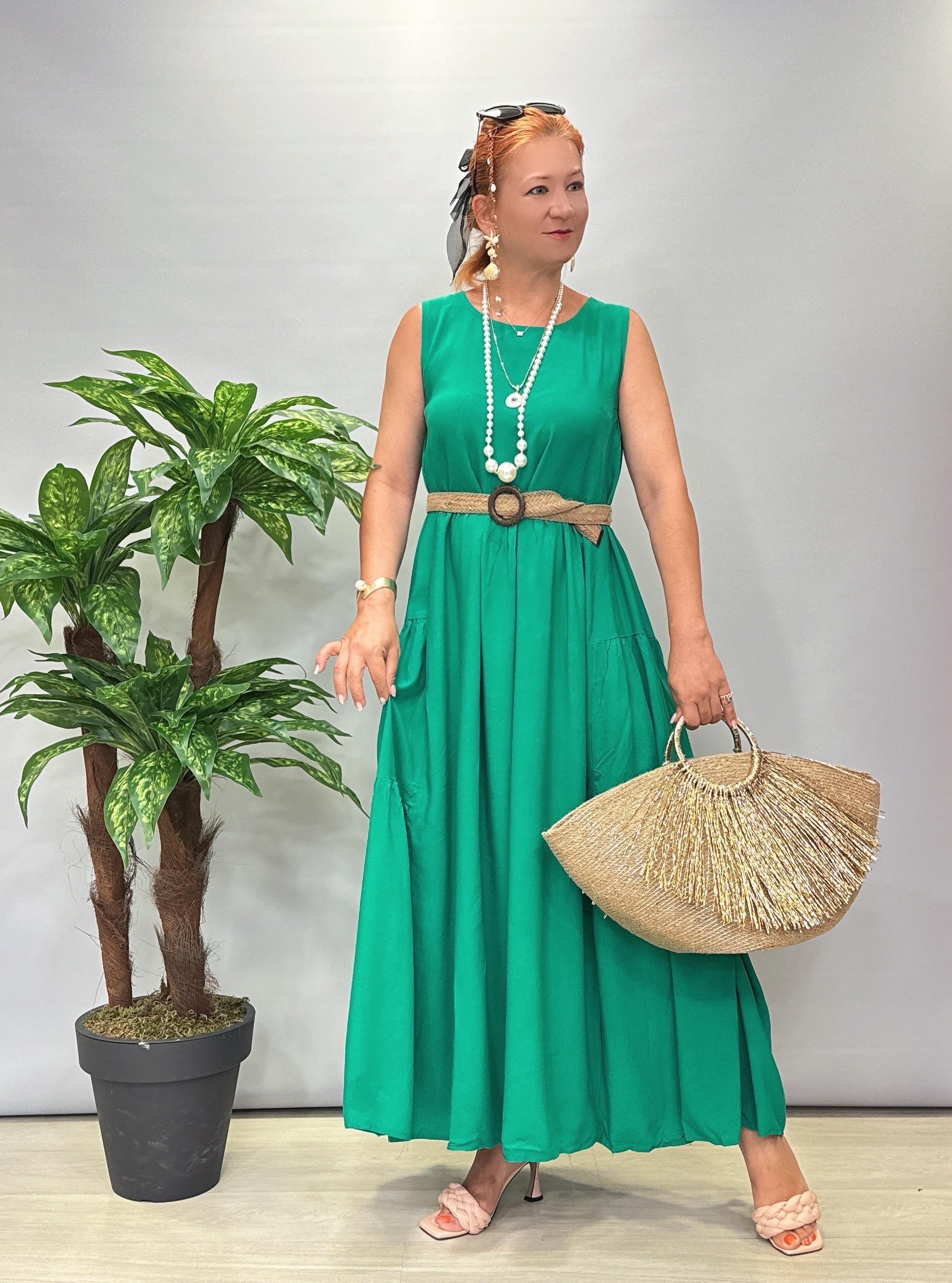 9260 Pamuklu Viskon Elbise Yeşil