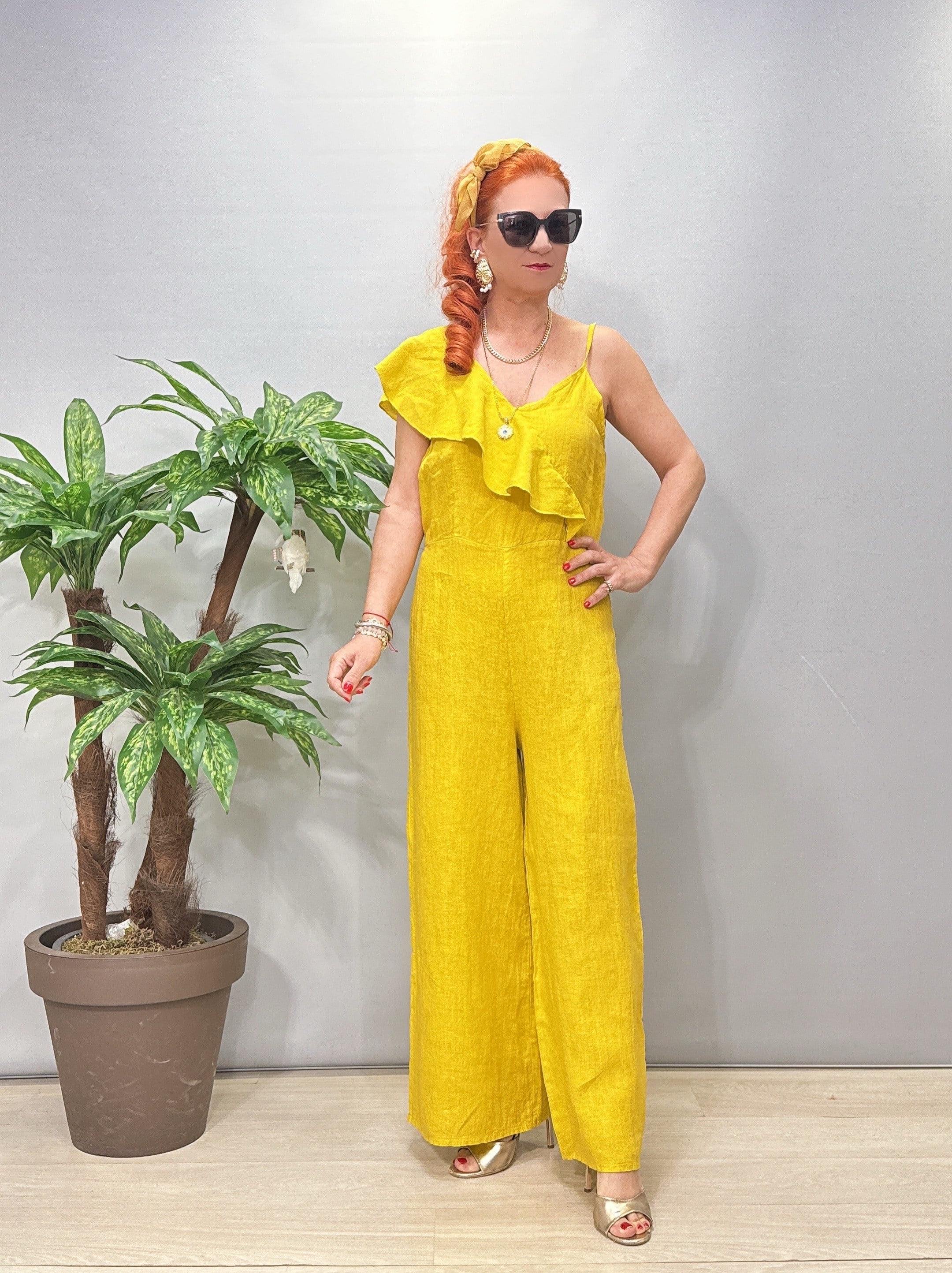 9575 Italyan Ham Keten Tulum Sarı