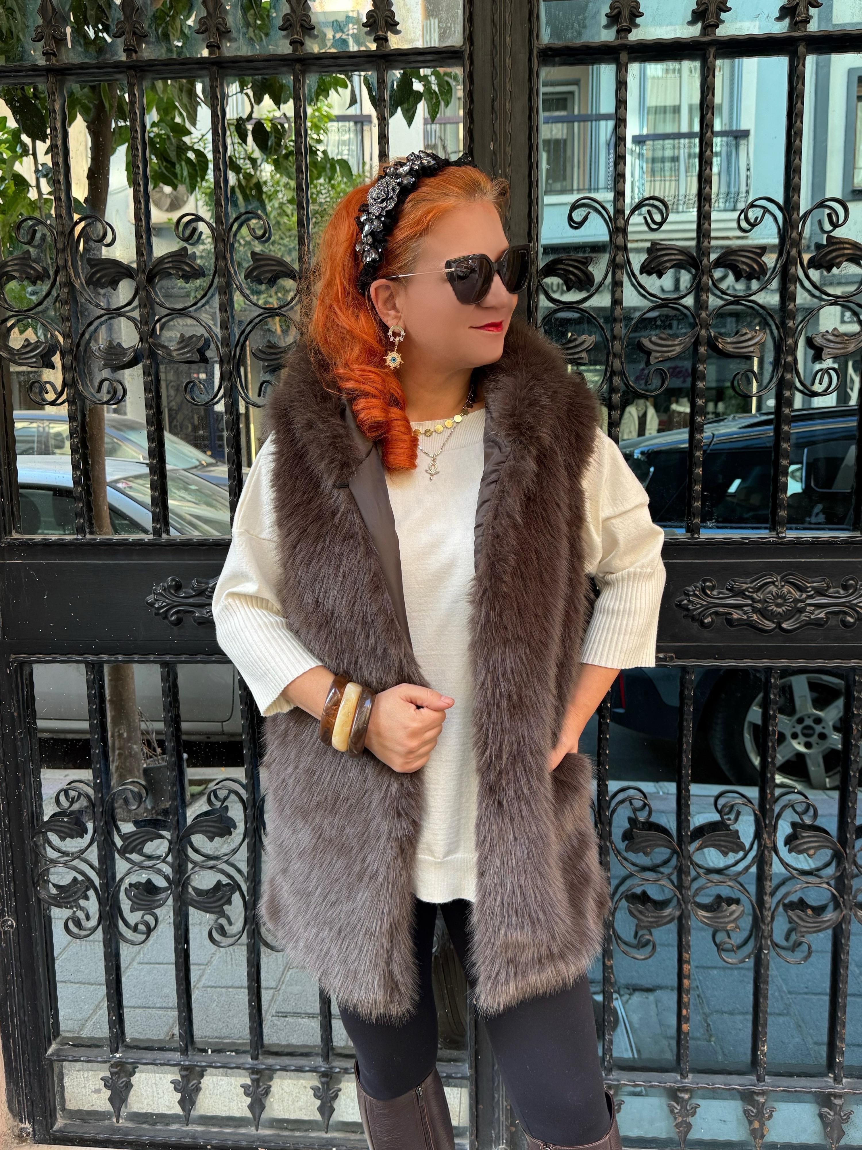 9594 Kürk Yelek Acı Kahve