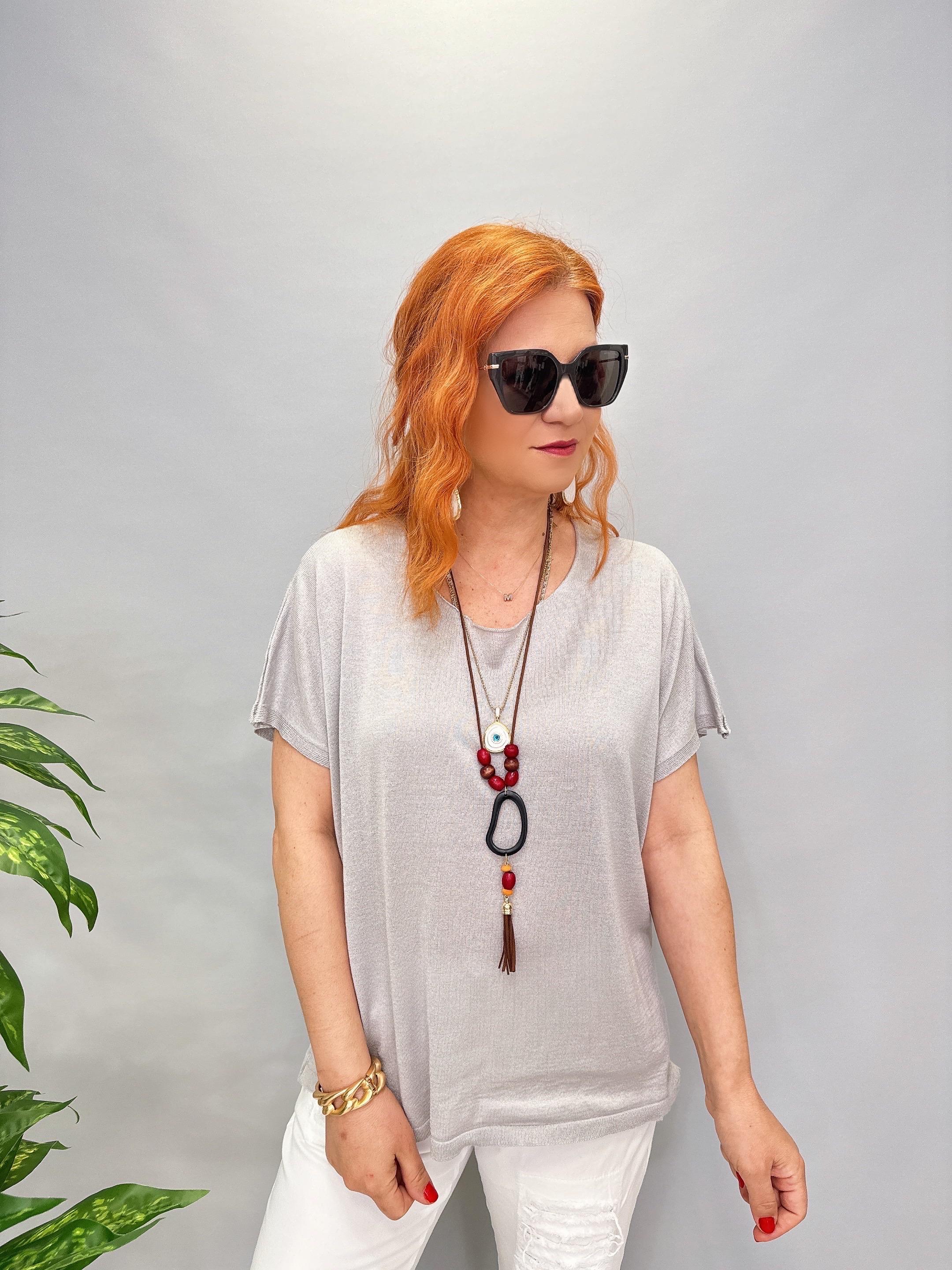 9674 MERSERİZE İNCE TRİKO BLUZ GRİ