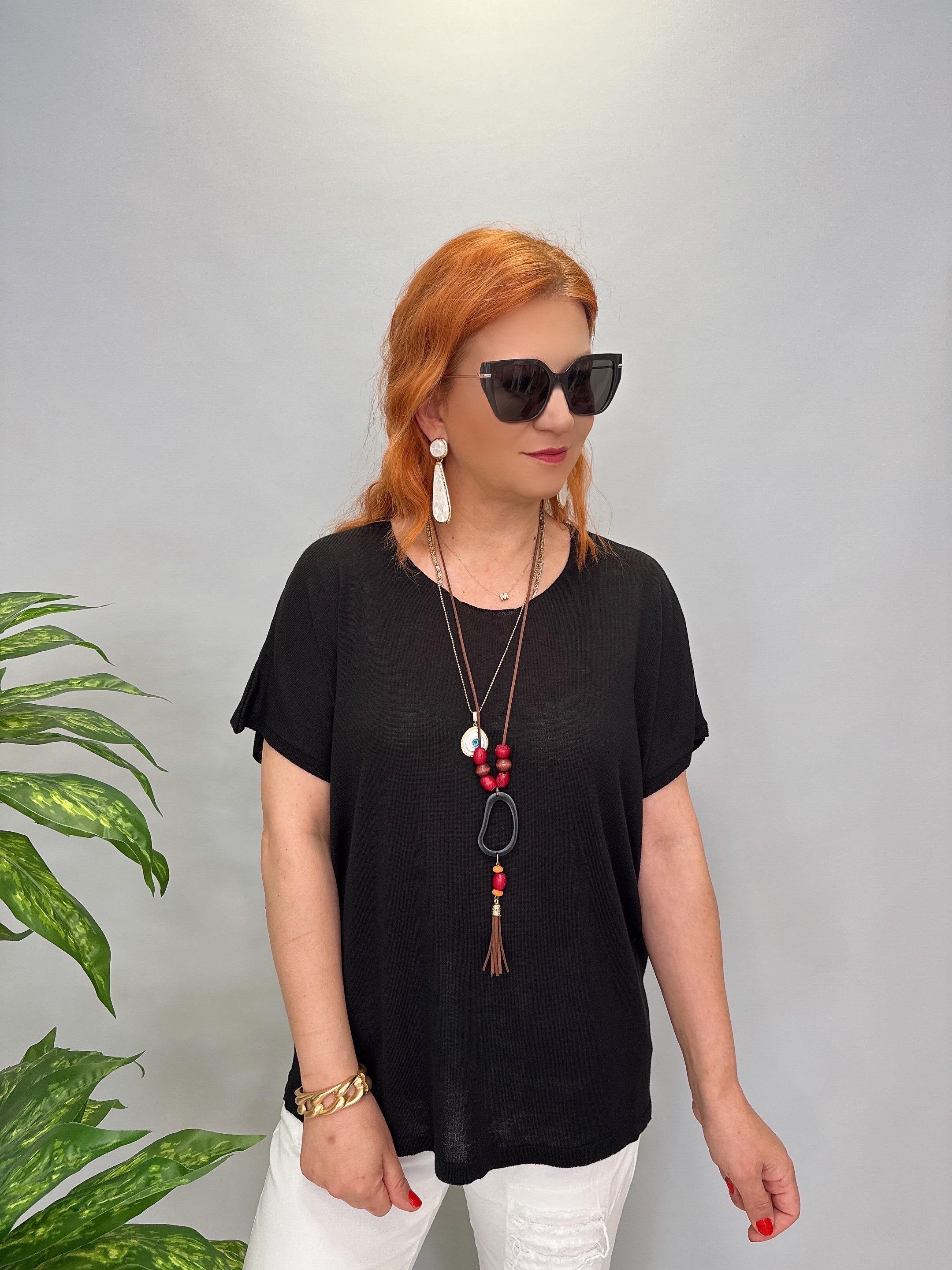 9674 MERSERİZE İNCE TRİKO BLUZ SİYAH