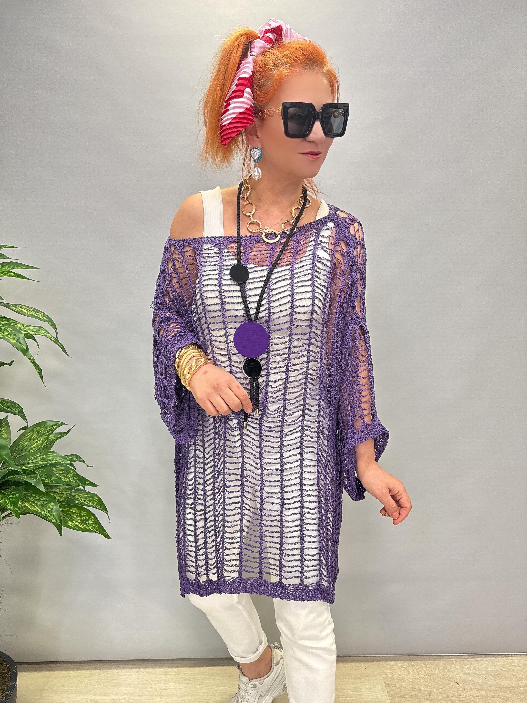 9880 TASARIM DELİKLİ MERSERİZE BLUZ MOR