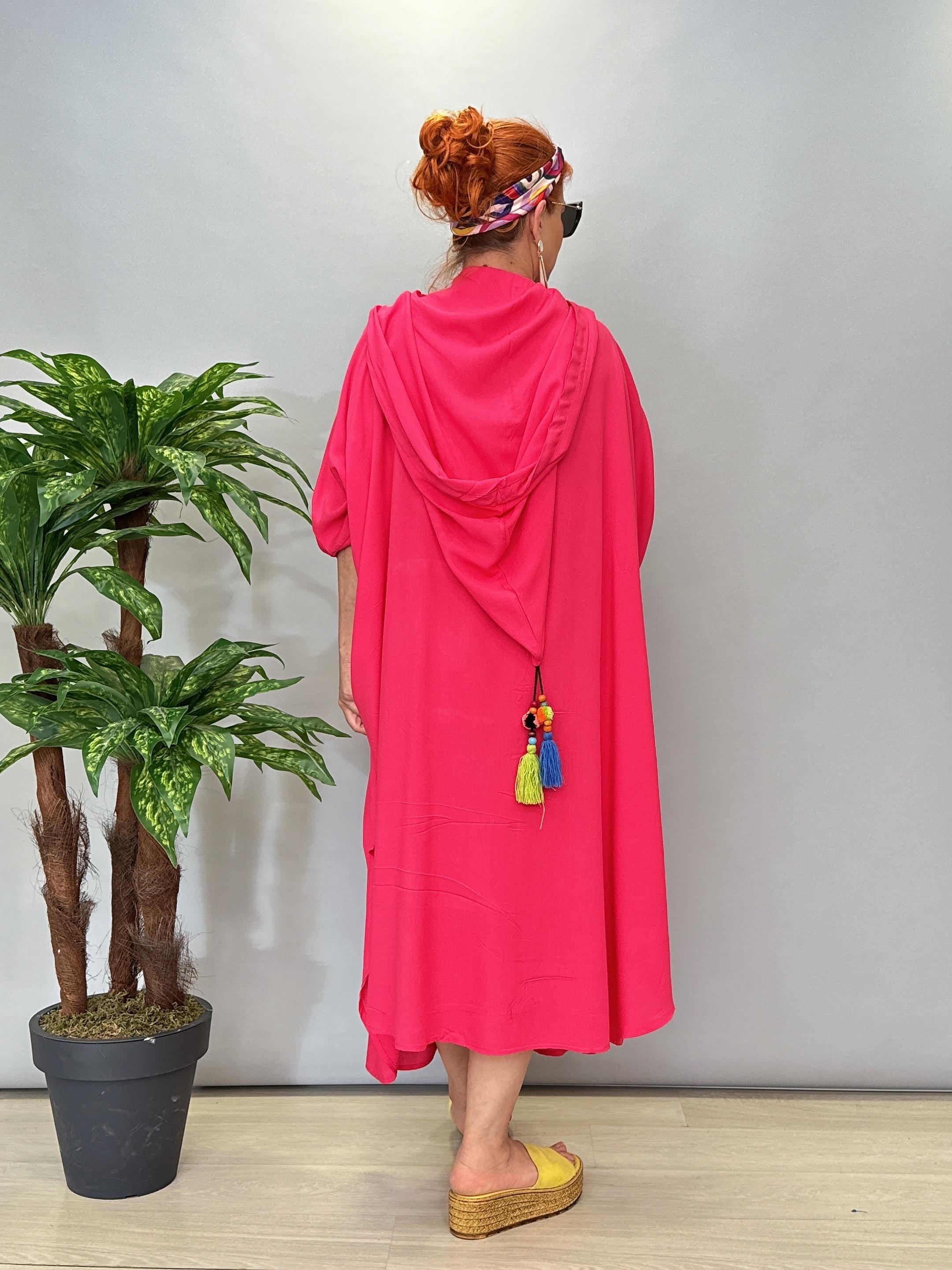 9930 Tasarım Pamuklu Viskon Elbise Pembe