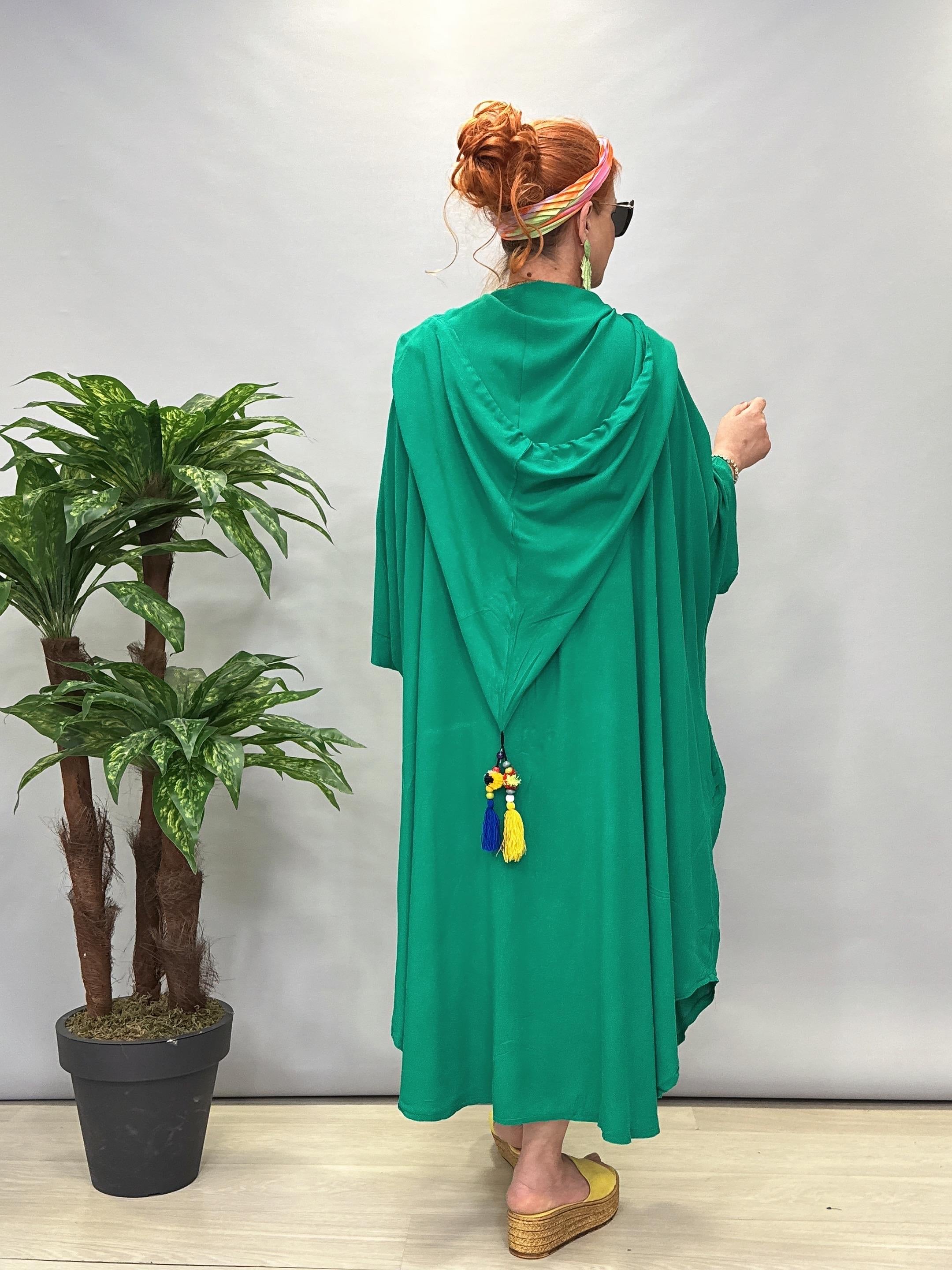 9930 Tasarım Pamuklu Viskon Elbise Yeşil