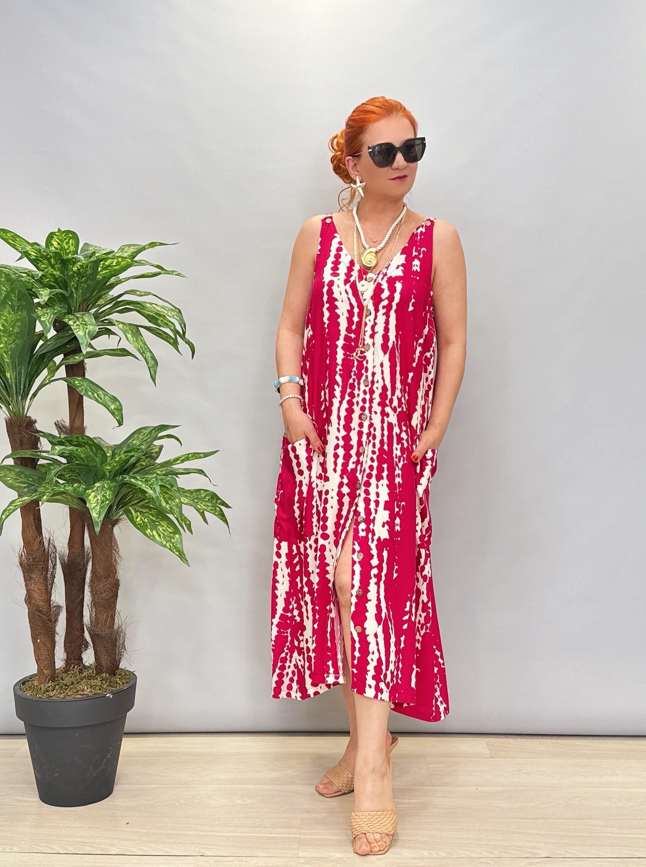 9941 Pamuk Viskon Elbise Fuşya