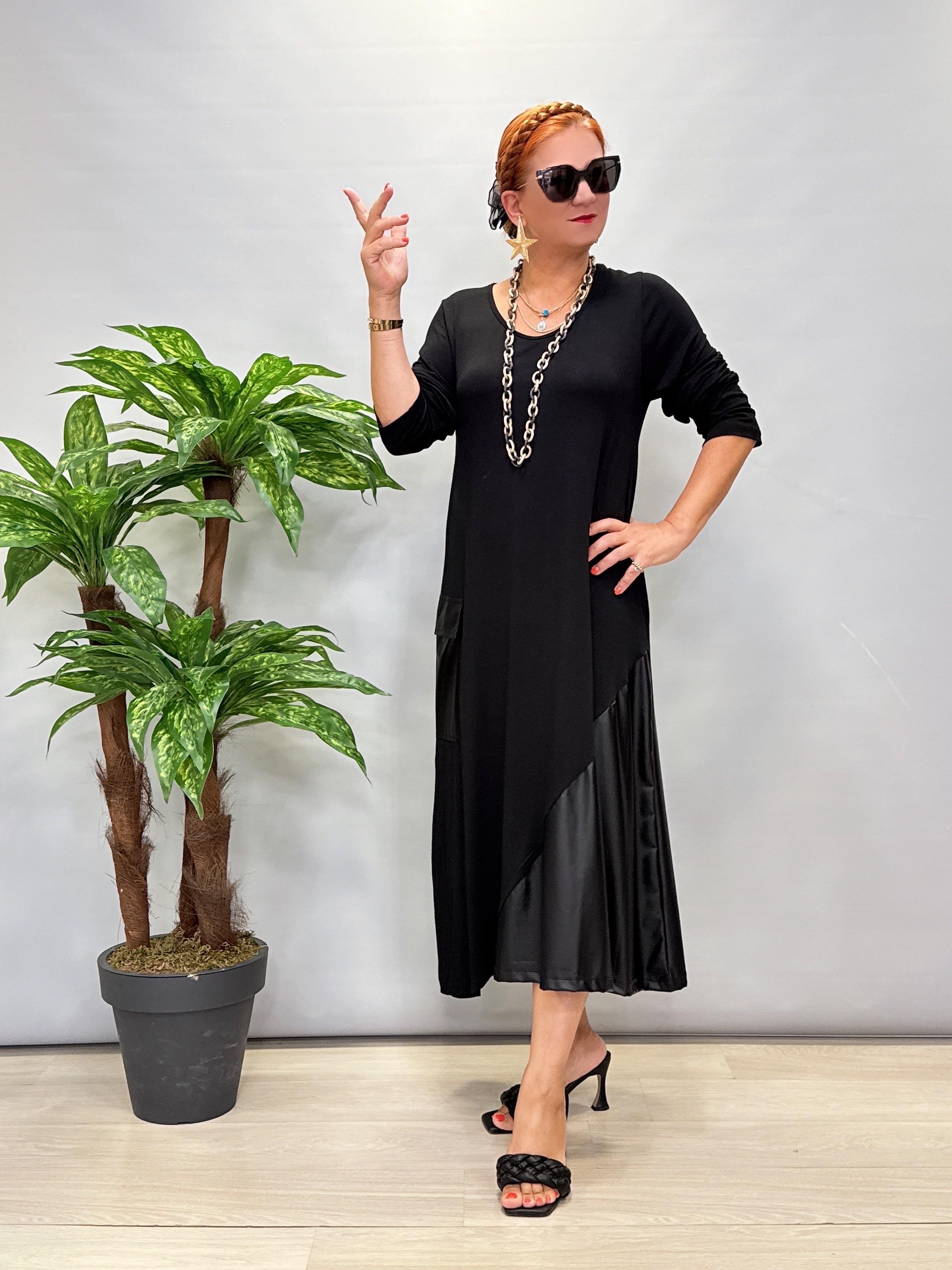 9944 Tasarım Deri Görünüm Detay Elbise 