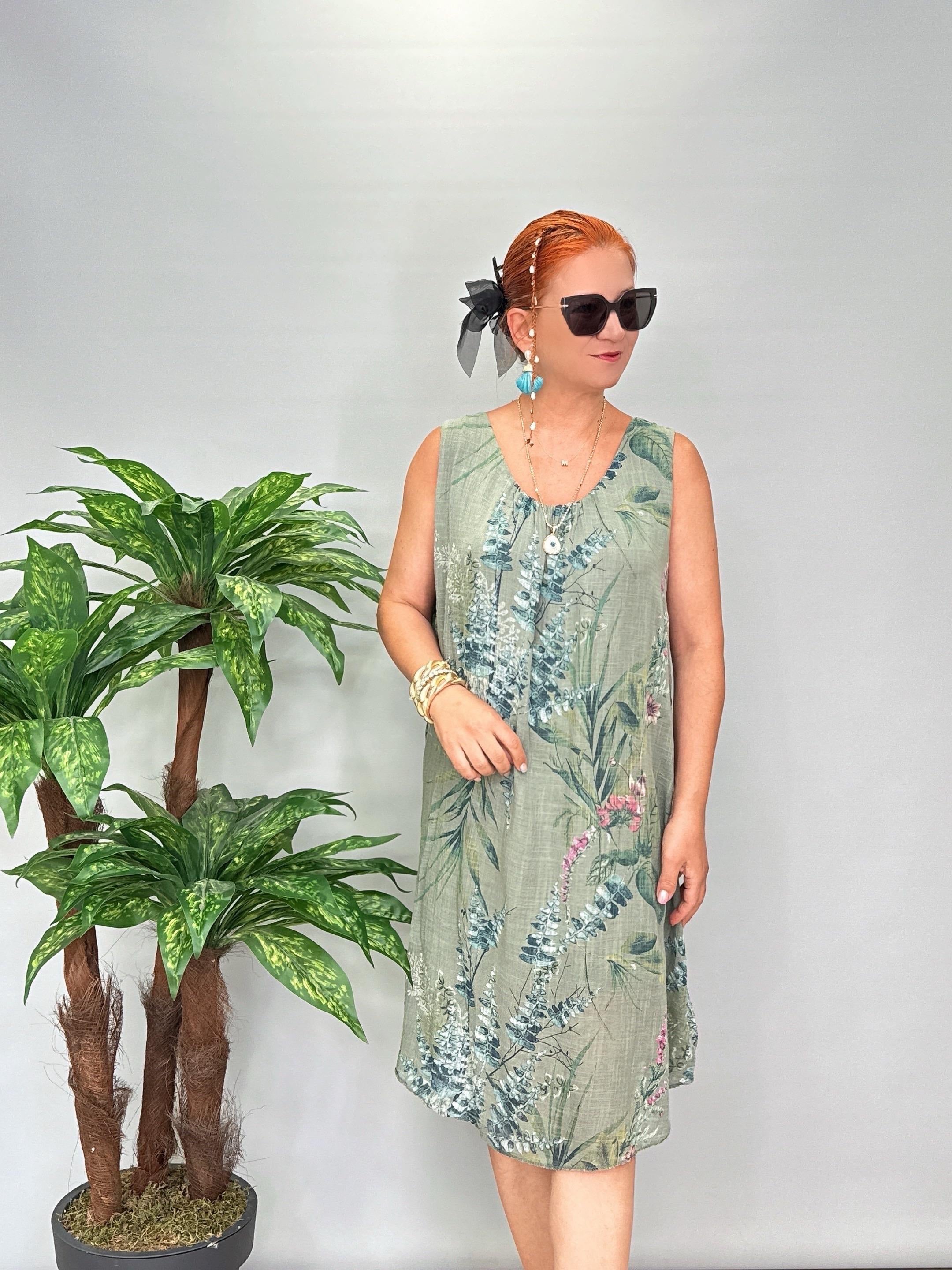 9945 Italyan Pamuklu Elbise Haki