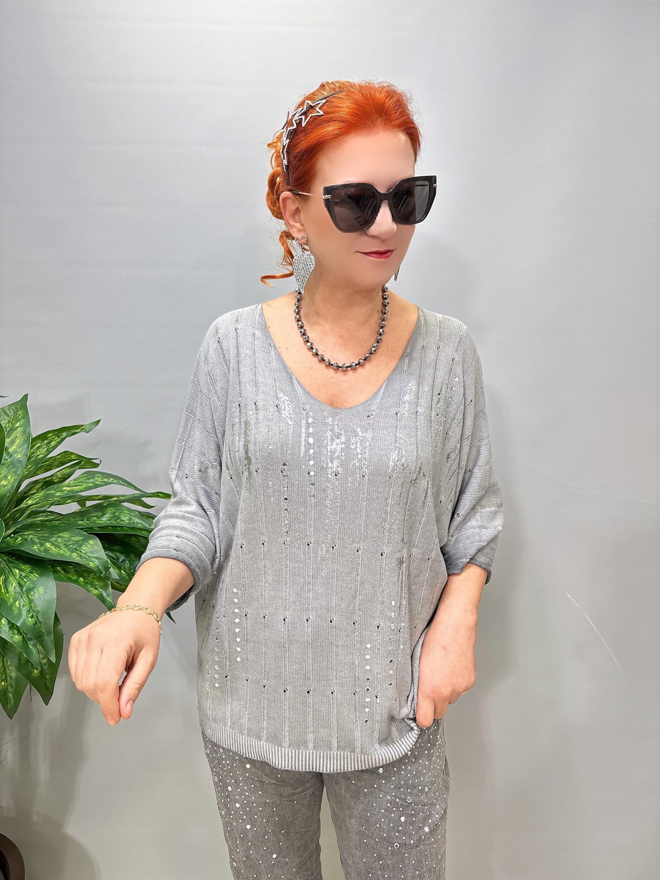 9966 Italyan Triko Bluz Gri