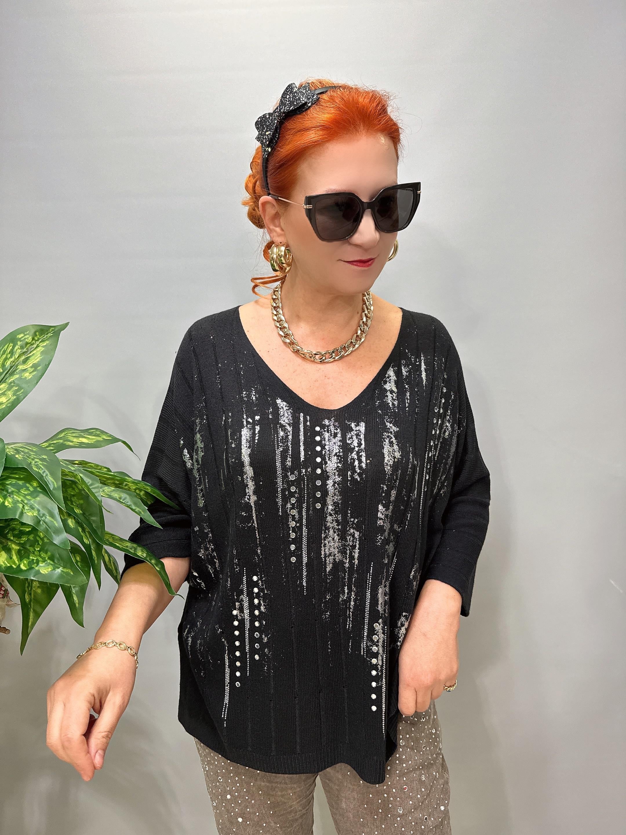 9966 Italyan Triko Bluz Siyah