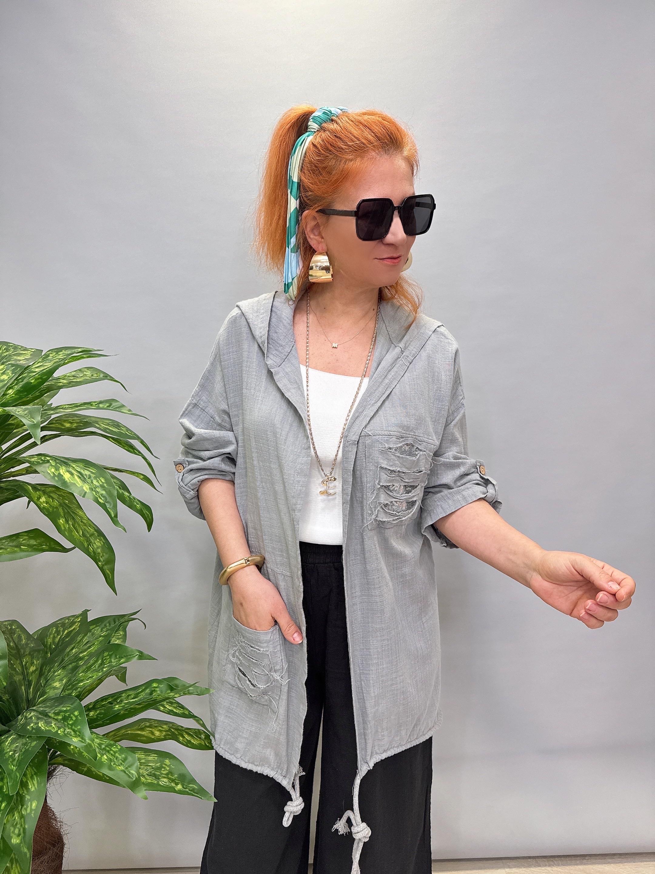 9987 PAMUKLU PAYET DETAYLI CEKET GRİ