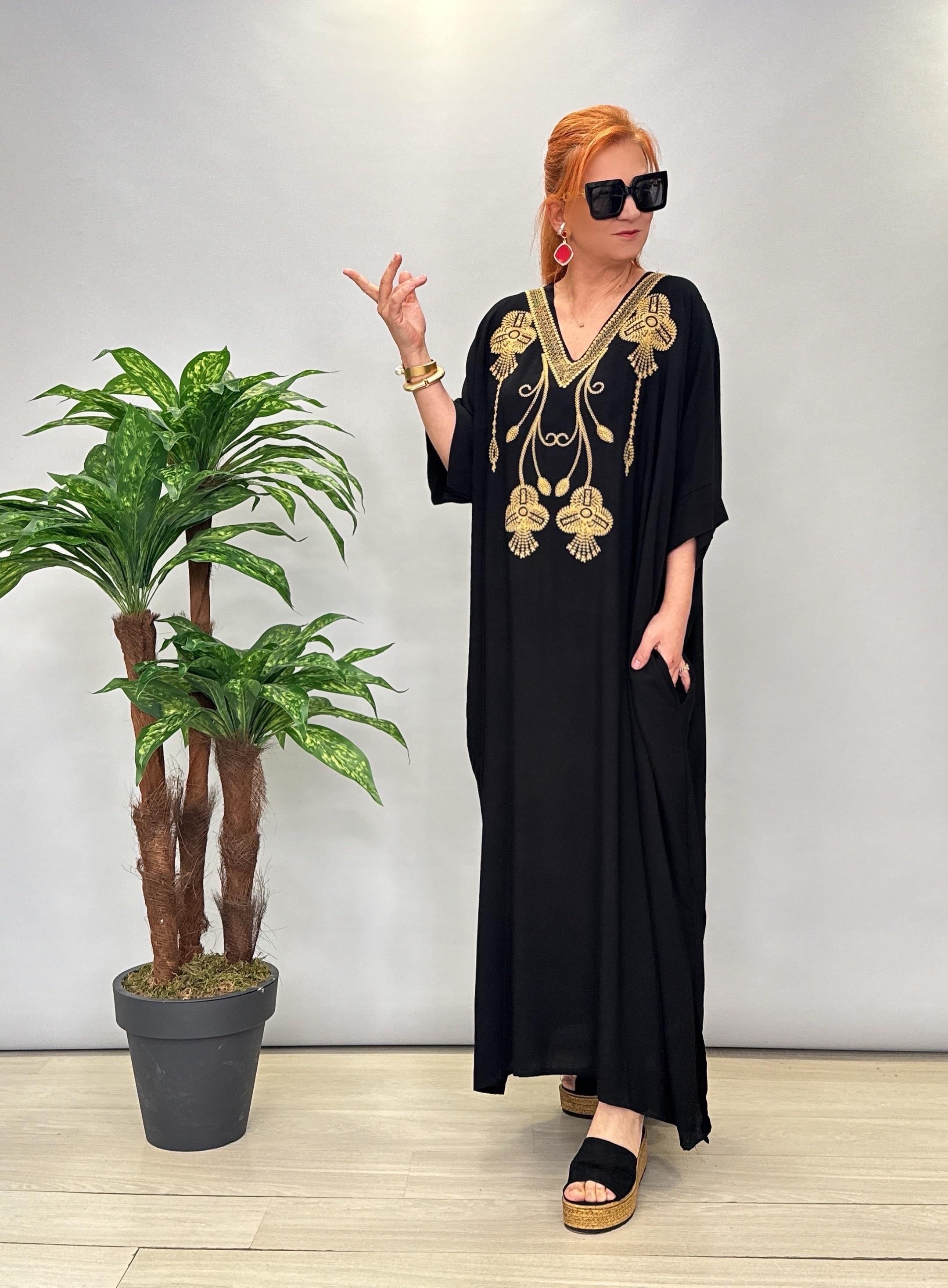 9988 PAMUKLU VİSKON ELBİSE SİYAH 