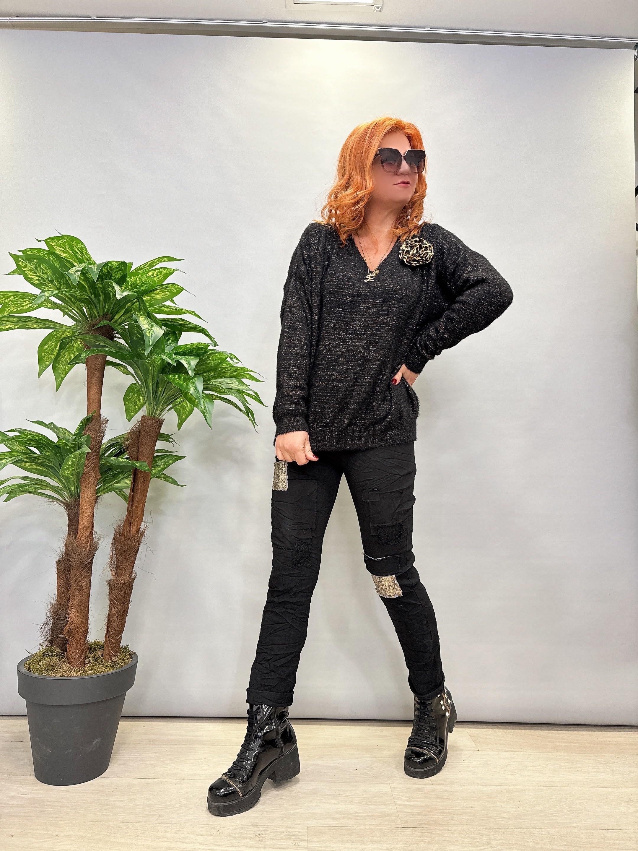 ANG 21190 İTALYAN PAYET DETAY PANTOLON SİYAH  38-44 BEDENE UYGUN