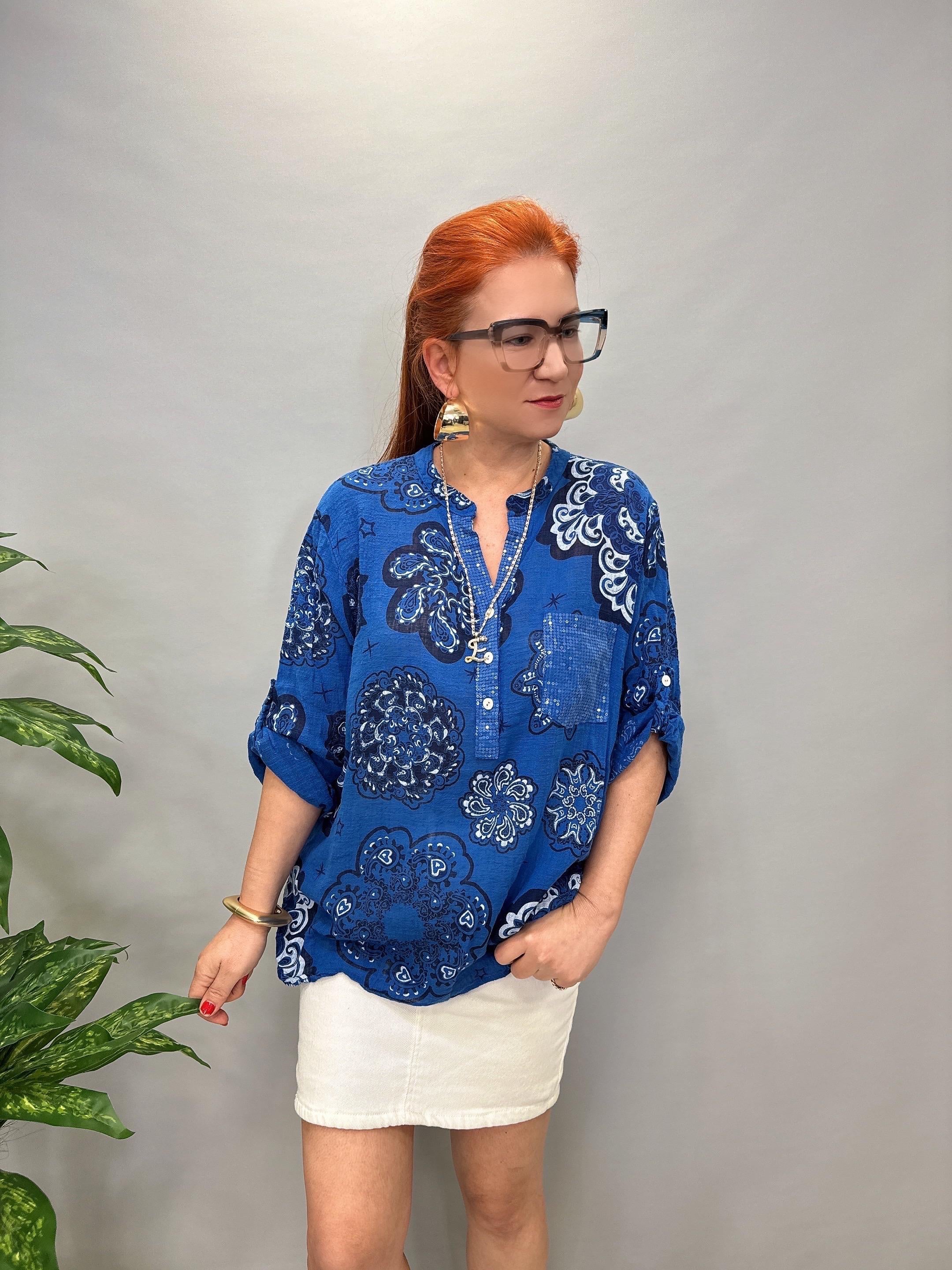 BLZ 8077 PAMUKLU İTALYAN BLUZ SAKS MAVİ