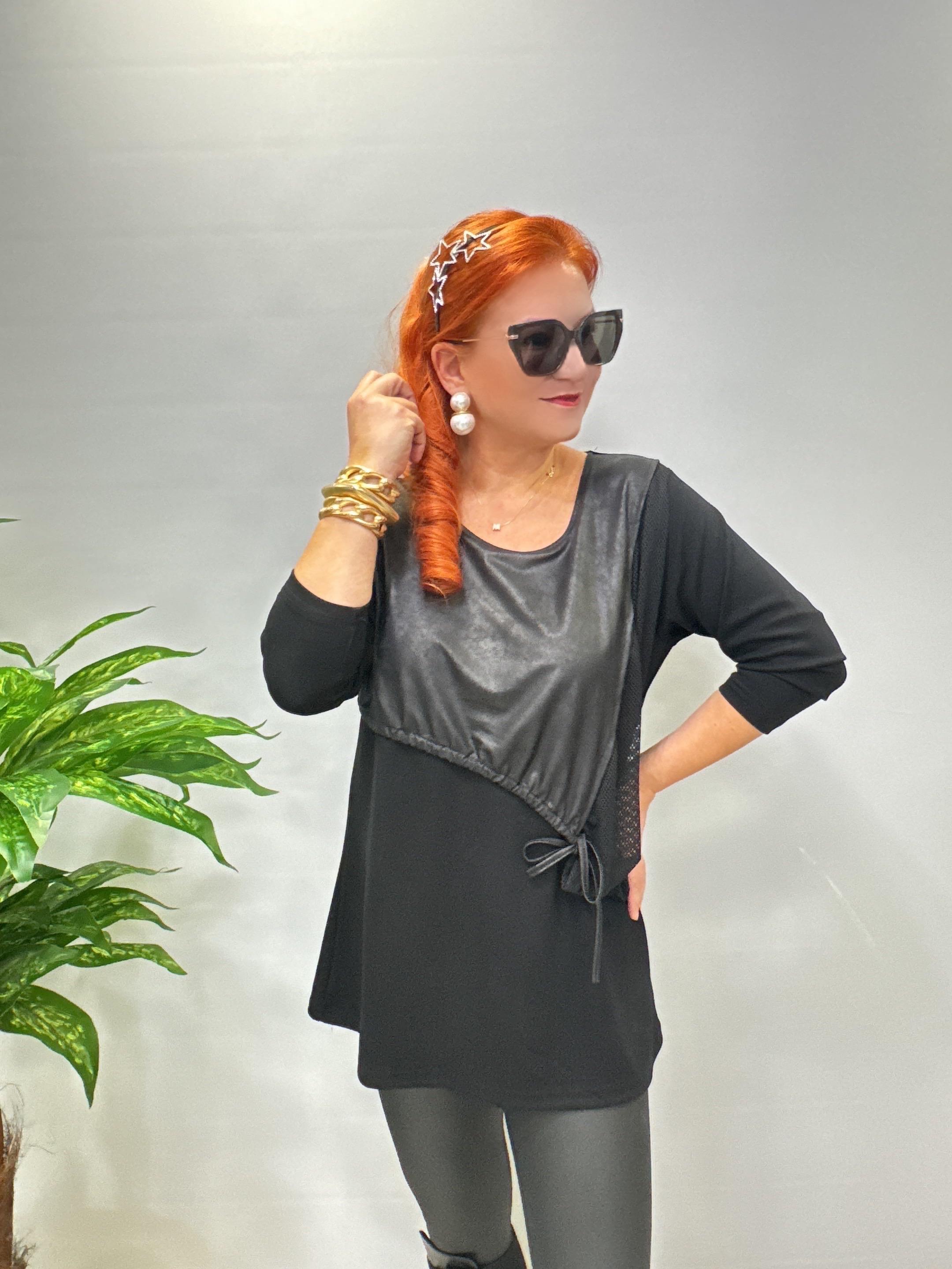 DR 4000 Modal Deri Detaylı Bluz 