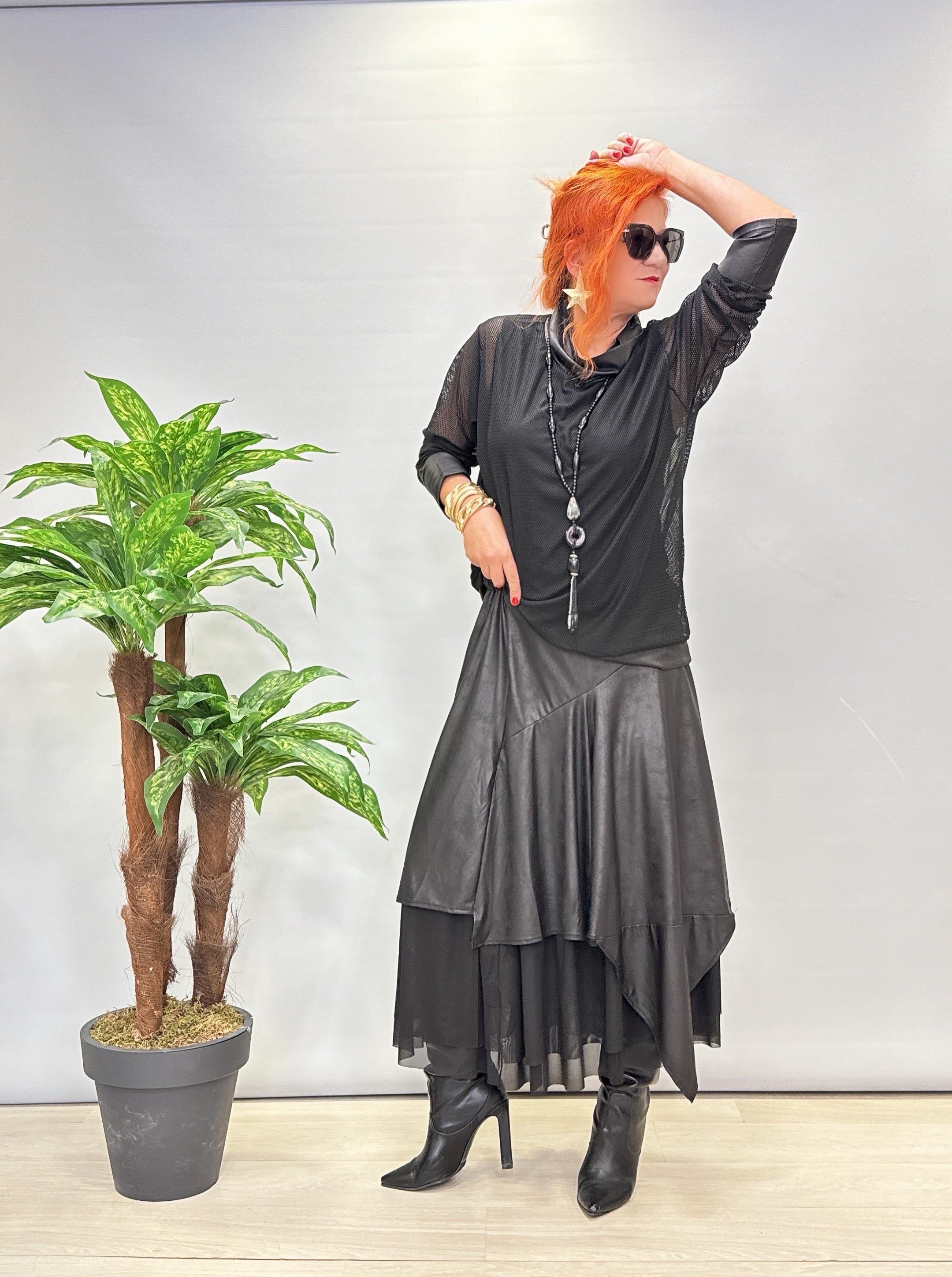 DR 8024 Deri görünüm Detaylı Tül Detay Etek