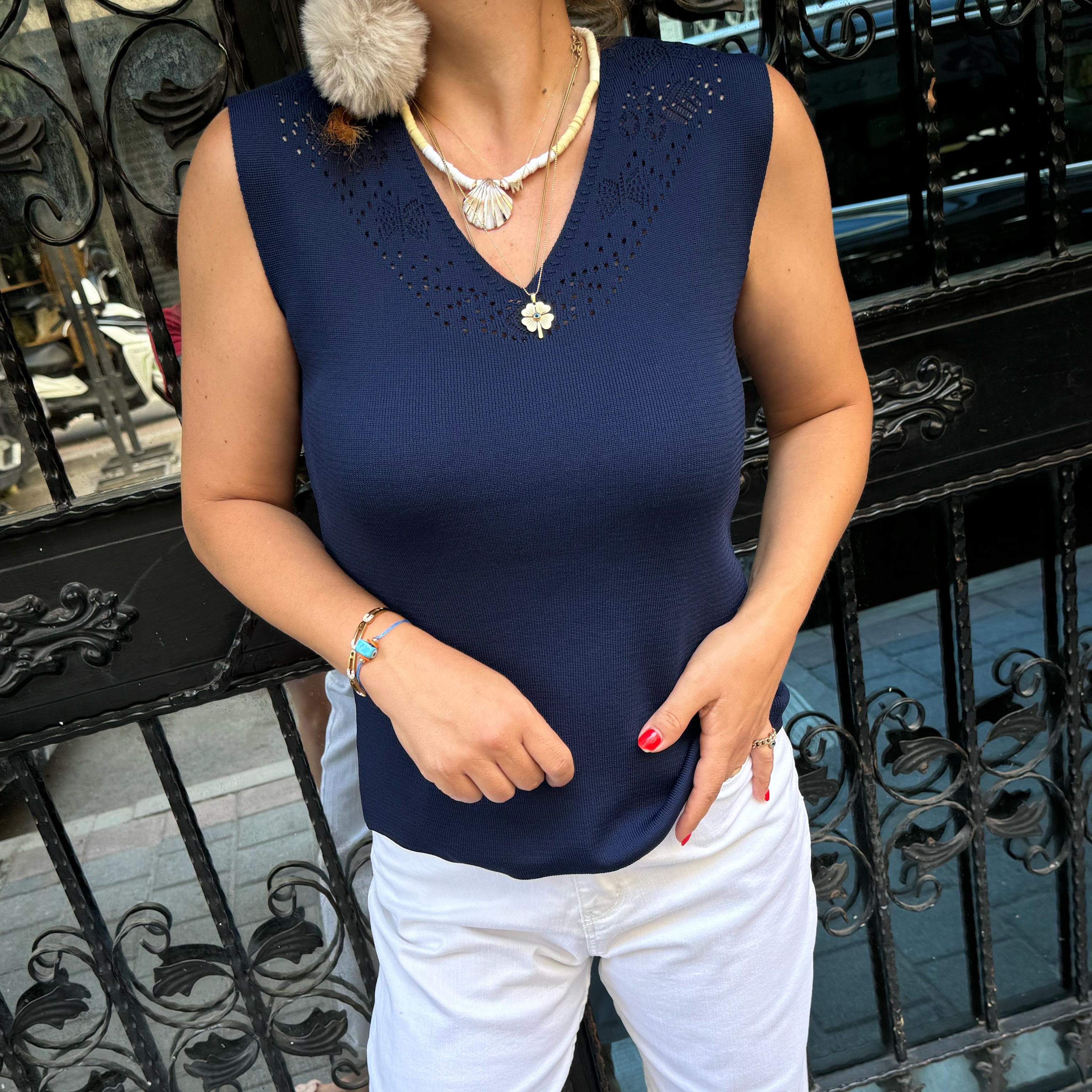 E006 V YAKA AJURLU TRİKO LACİVERT