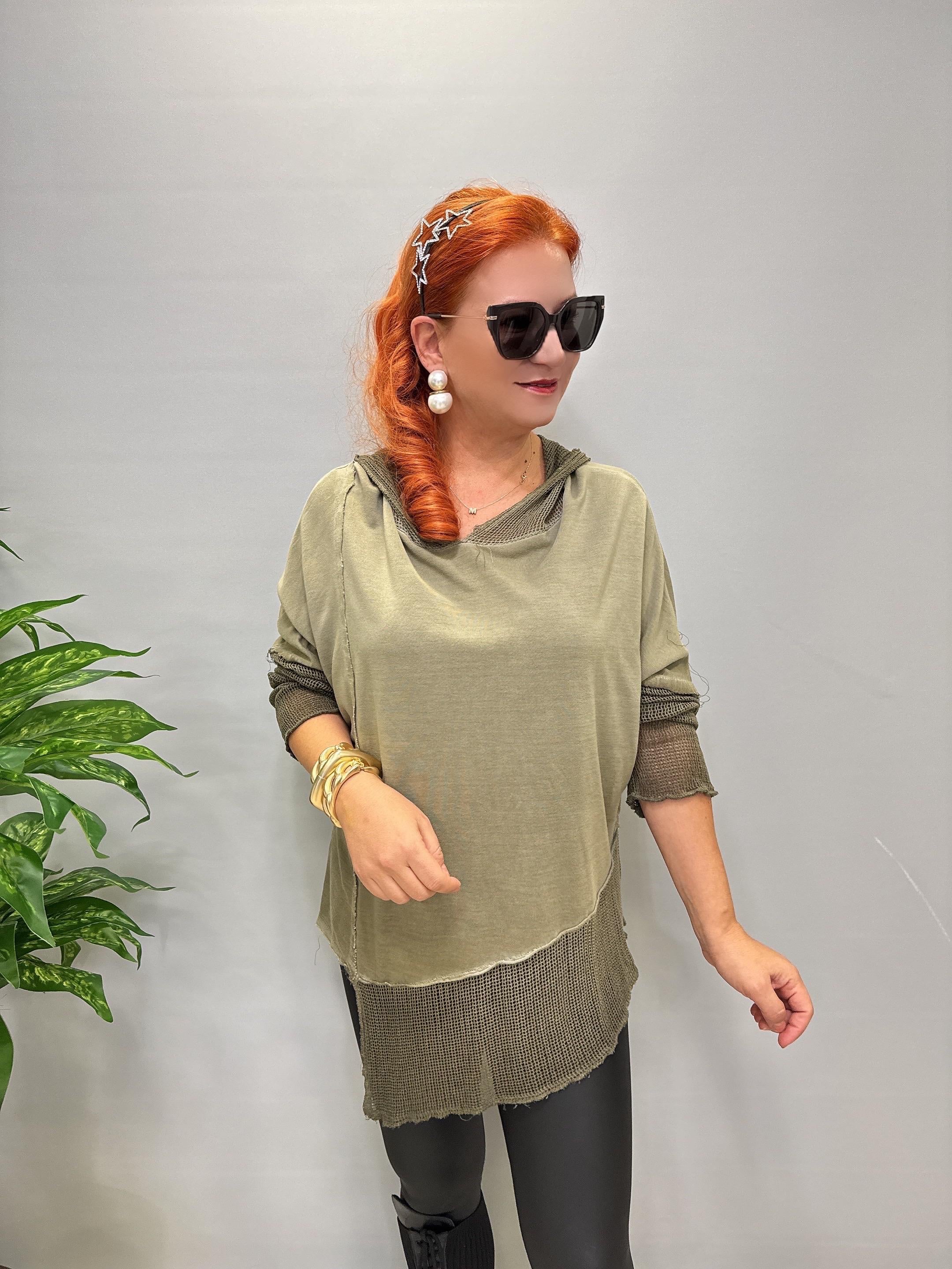 MNS 0202 FİLE DETAY ASİMETRİK  BLUZ  YEŞİL 