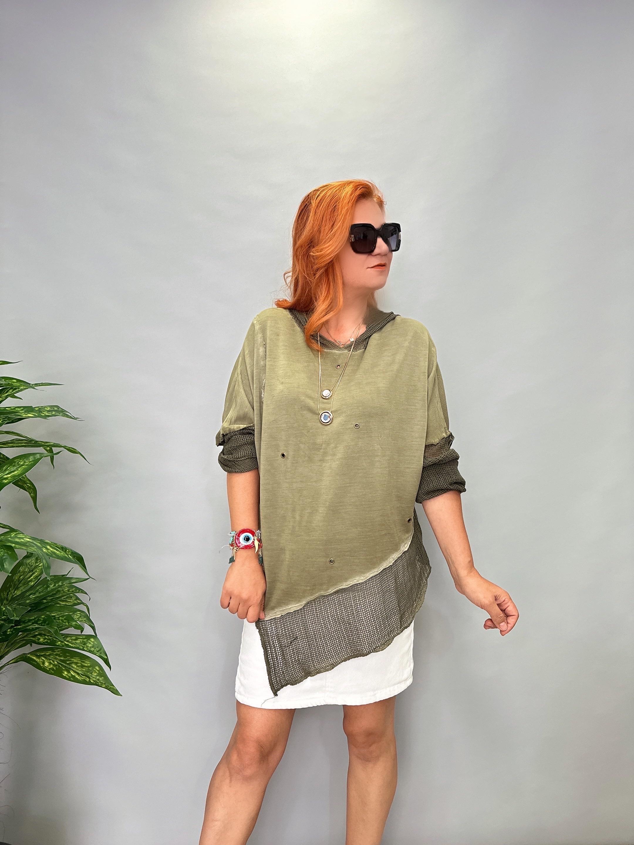 MNS 0202 FİLE DETAY ASİMETRİK  BLUZ  YEŞİL 