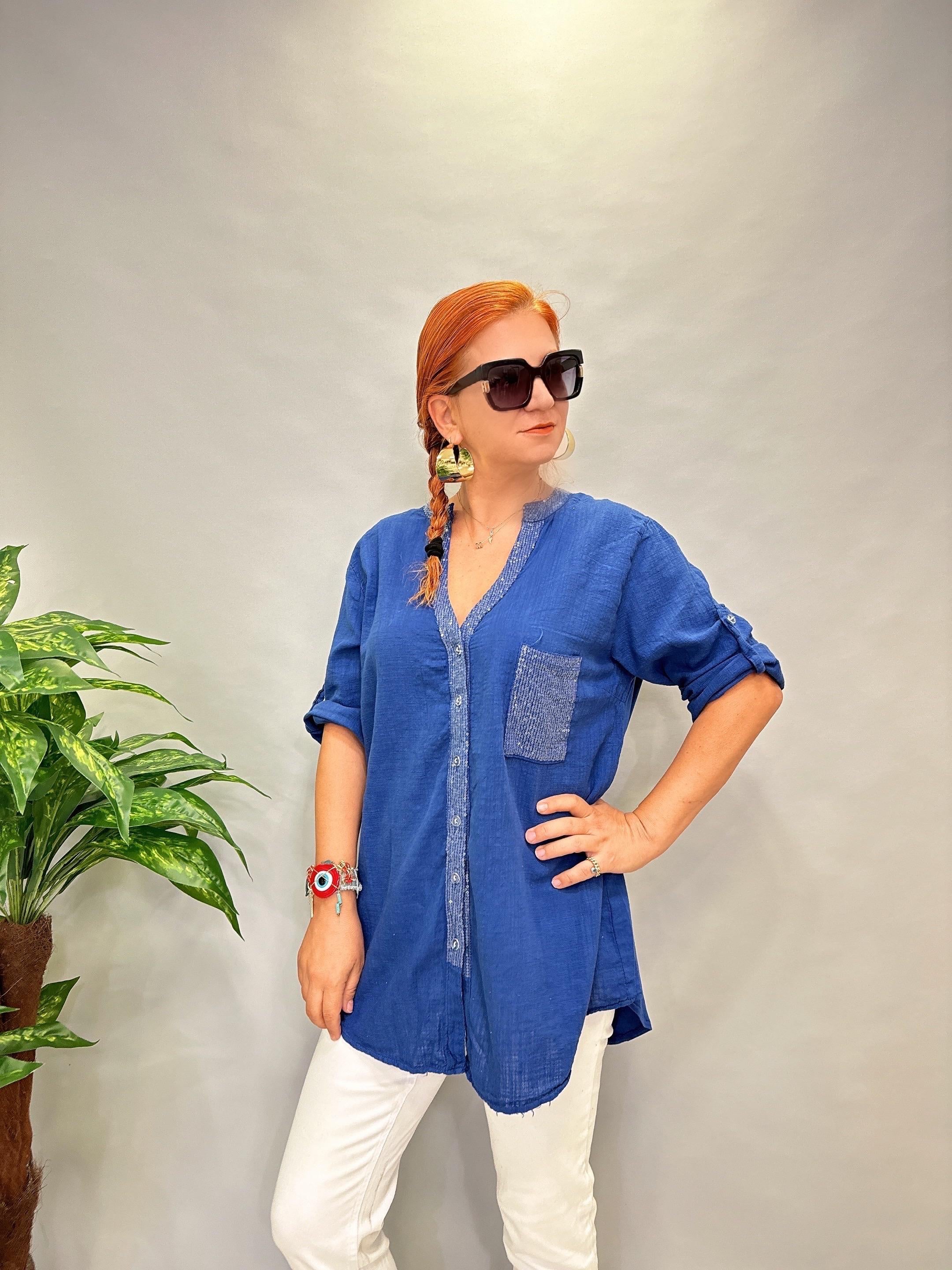 MNS 0330 PAYET  DETAY  PAMUKLU GÖMLEK  46 BEDENE KADAR  UYUMLUDUR  LACİVERT