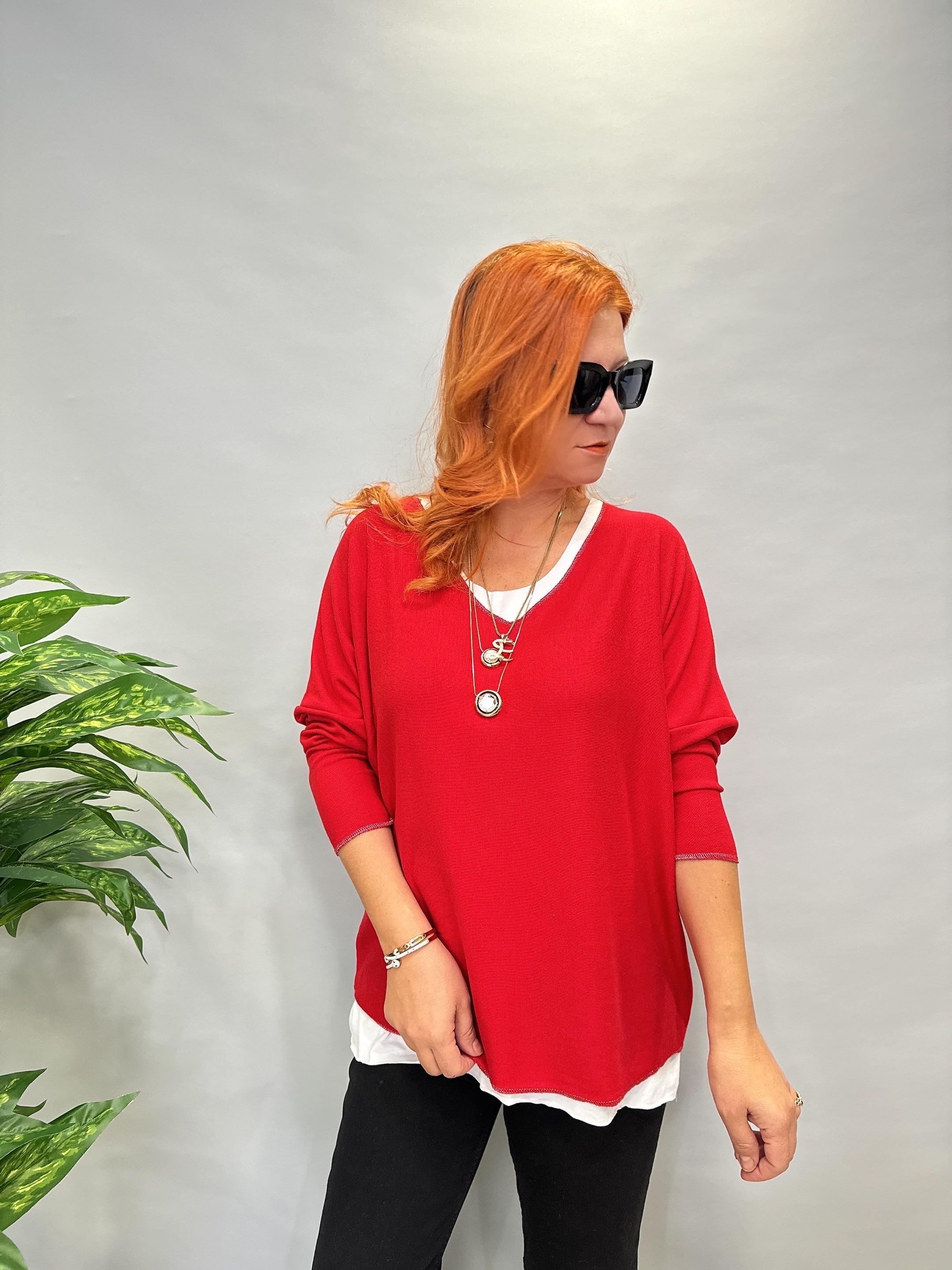 MNS 055 V YAKA YUMOŞ BLUZ ATLET DAHİL KIRMIZI  46 BEDENE KADAR UYGUNDUR 