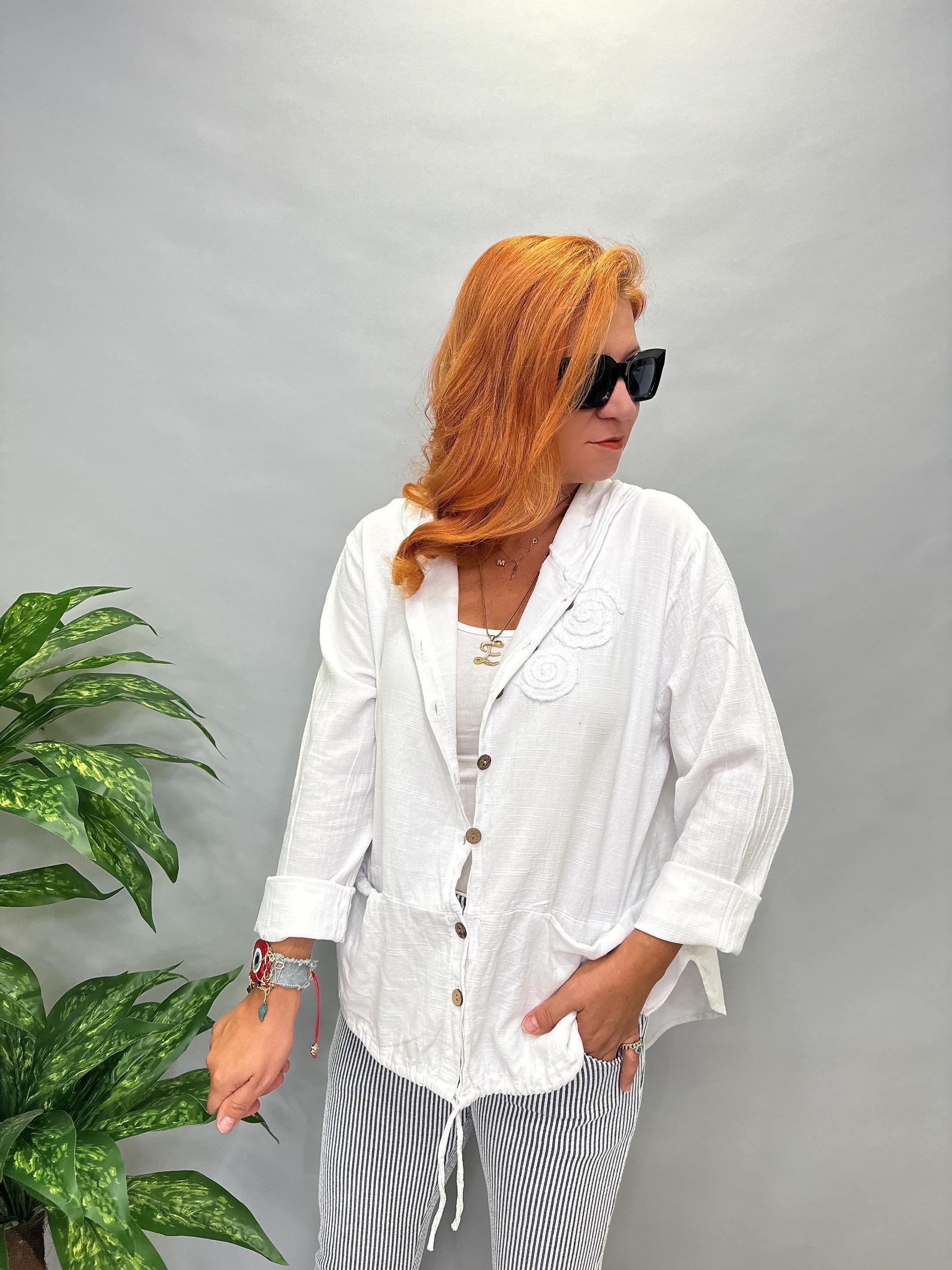 MNS 0909  NAKIŞ DETAY PAMUKLU CEKET BEYAZ