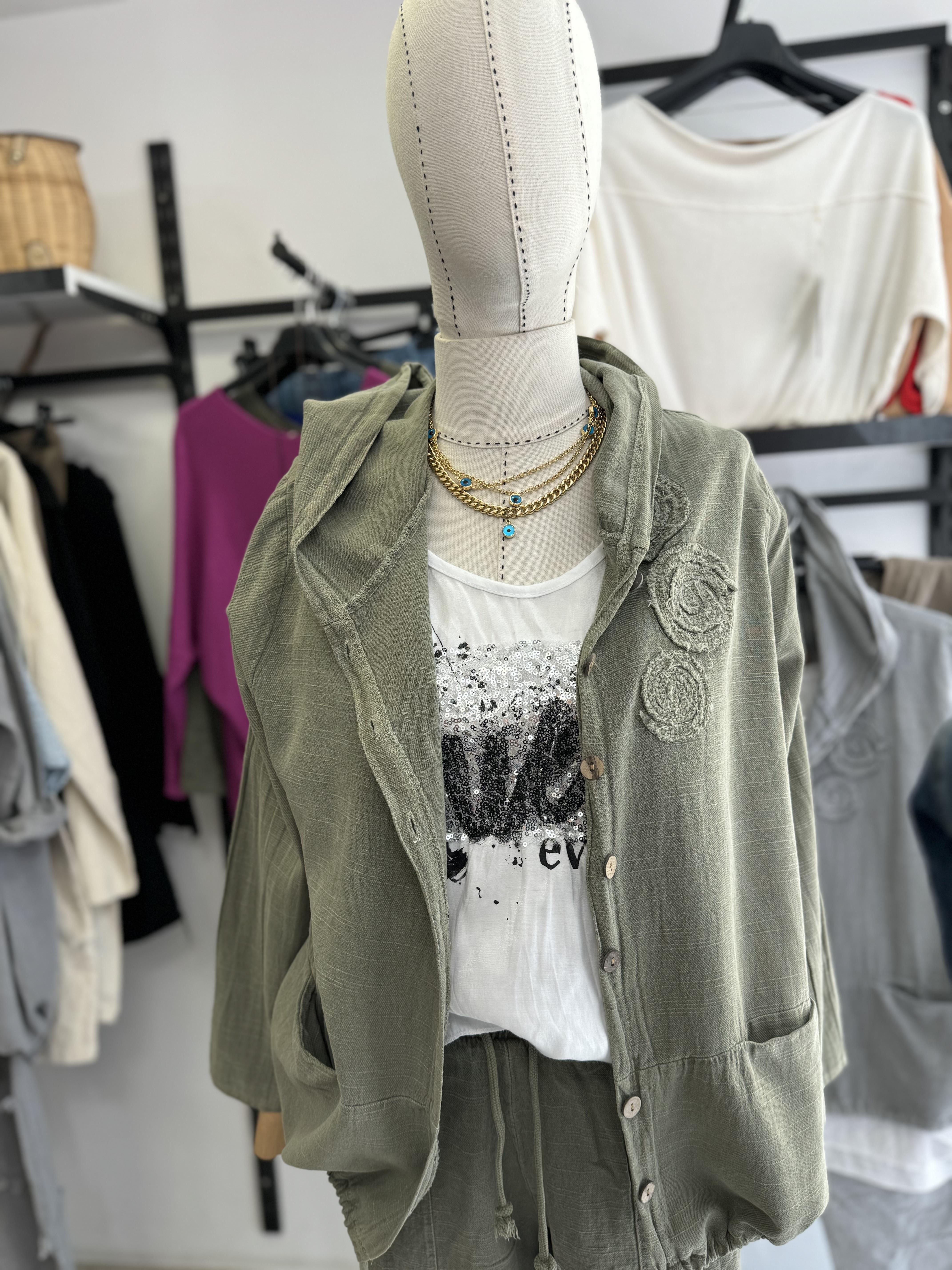 MNS 0909  NAKIŞ DETAY PAMUKLU CEKET HAKİ