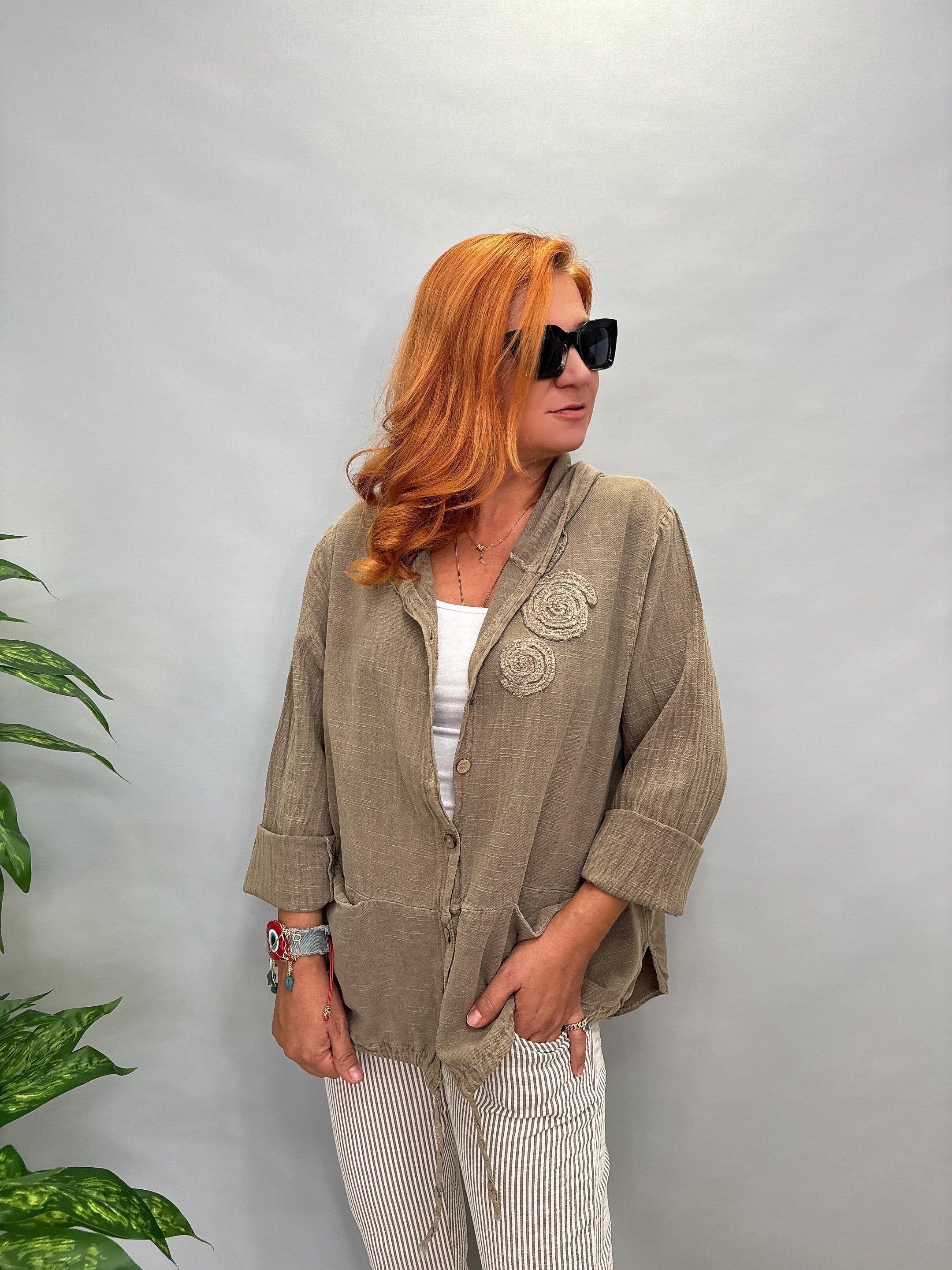 MNS 0909  NAKIŞ DETAY PAMUKLU CEKET VİZON