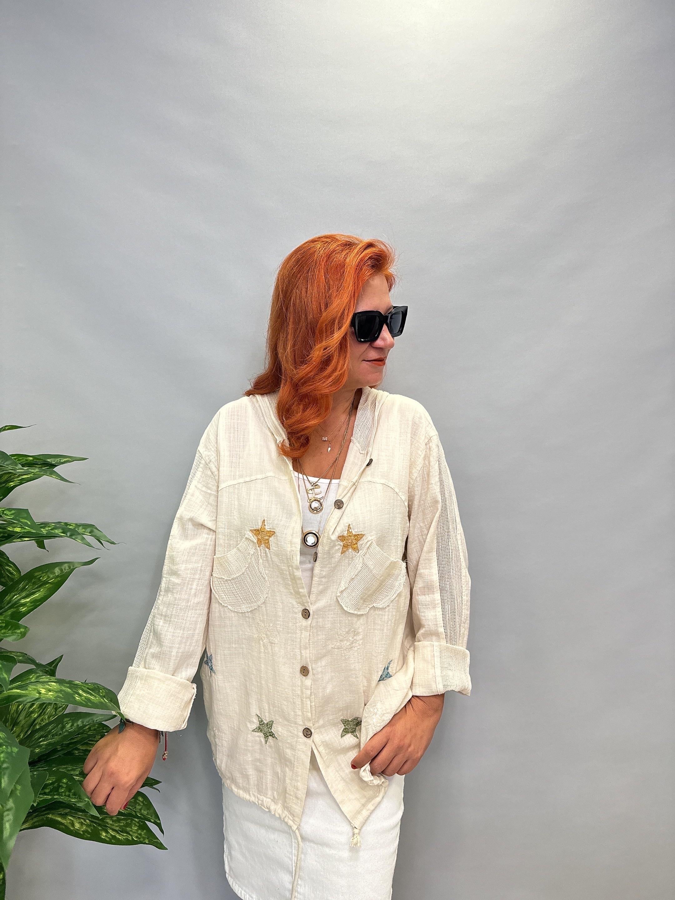 MNS 0910  FİLE DETAY YILDIZLI PAMUKLU CEKET  TAŞ