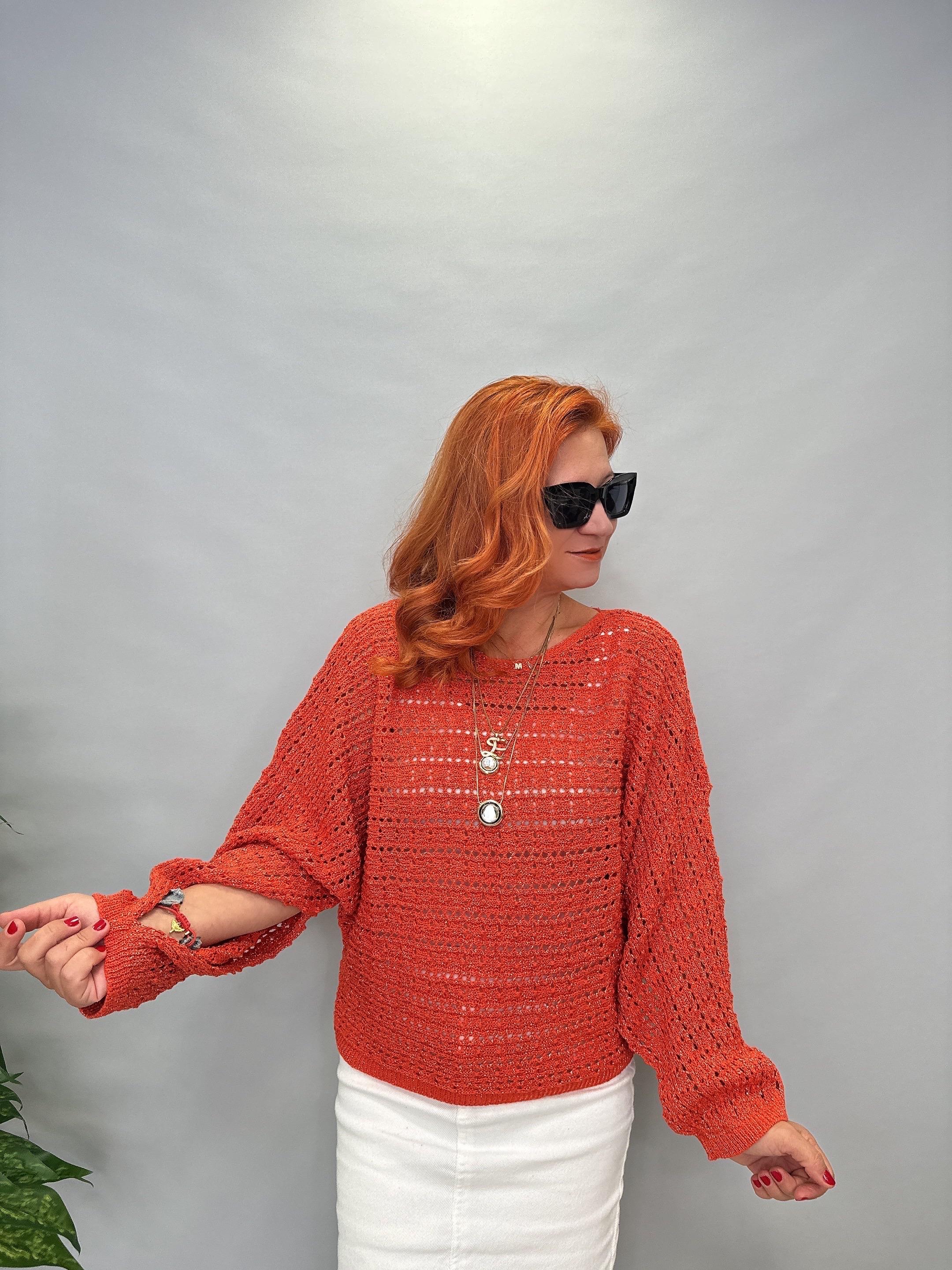 MNS 11068 KOL DETAY SİMLİ FİLE BLUZ  42 BEDENE KADAR UYUMLUDUR  TURUNCU