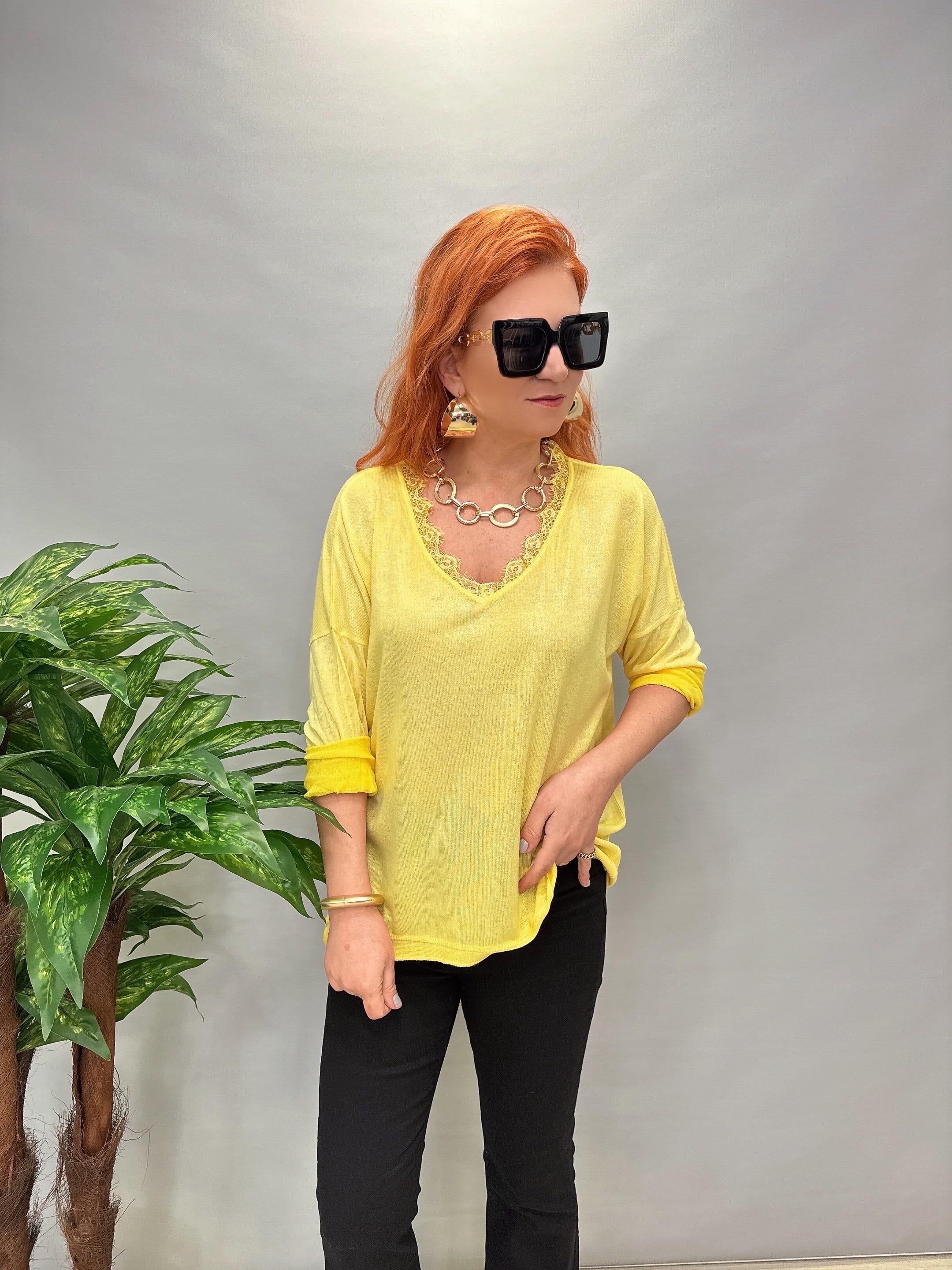 MNS 2545 DANTEL YAKA DETAYLI İTALYAN BLUZ SARI