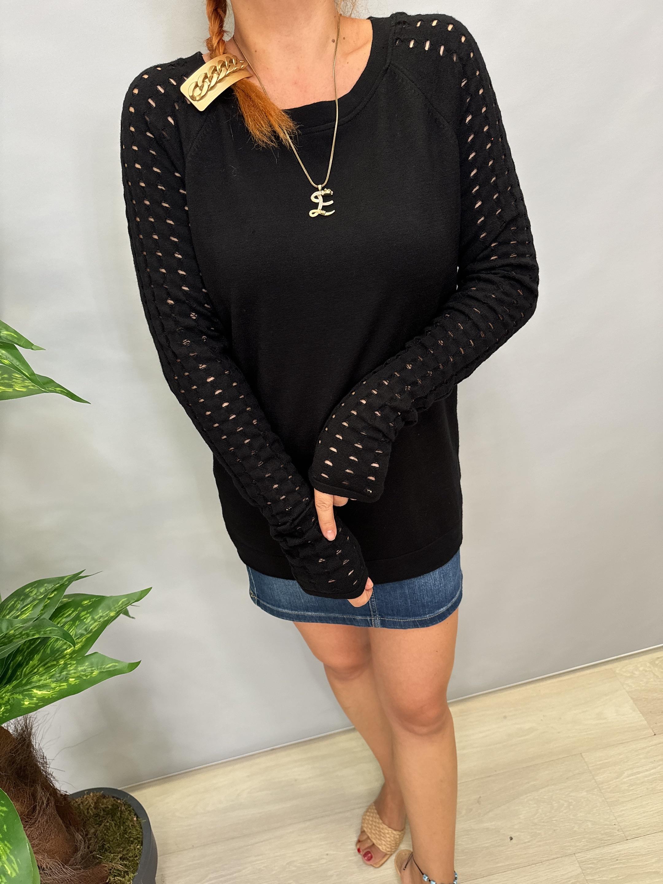 MNS 31095 KOL DETAY SOFT TOUCH BLUZ 42 BEDENE KADAR UYUMLUDUR SİYAH 