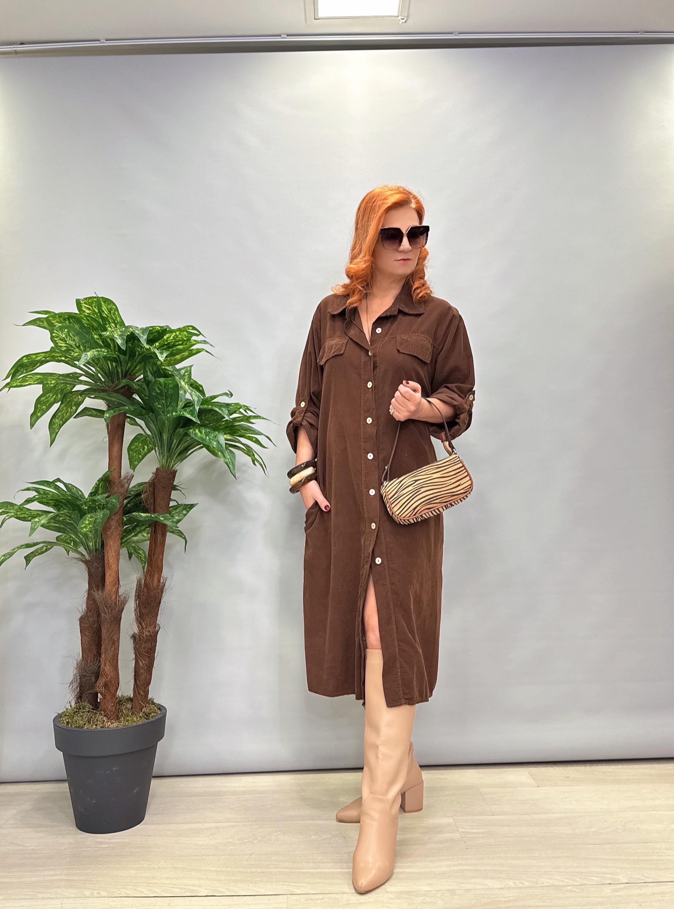 MNS 3159 İTALYAN ŞÖNİL KADİFE ELBİSE ACI KAHVE