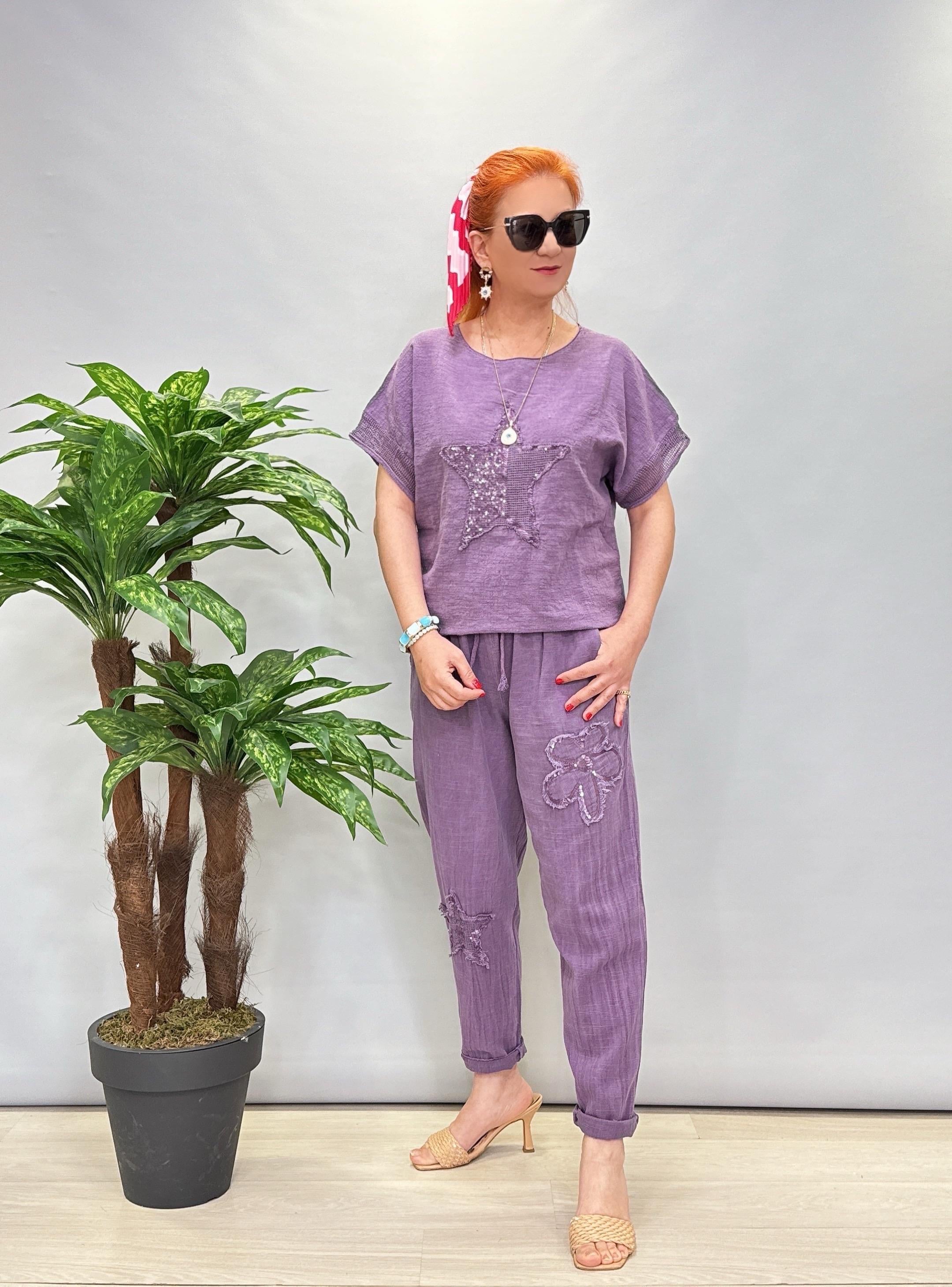 MNS 4045 PAYET DETAY PAMUKLU PANTOLON 46 BEDENE KADAR UYUMLUDUR MOR