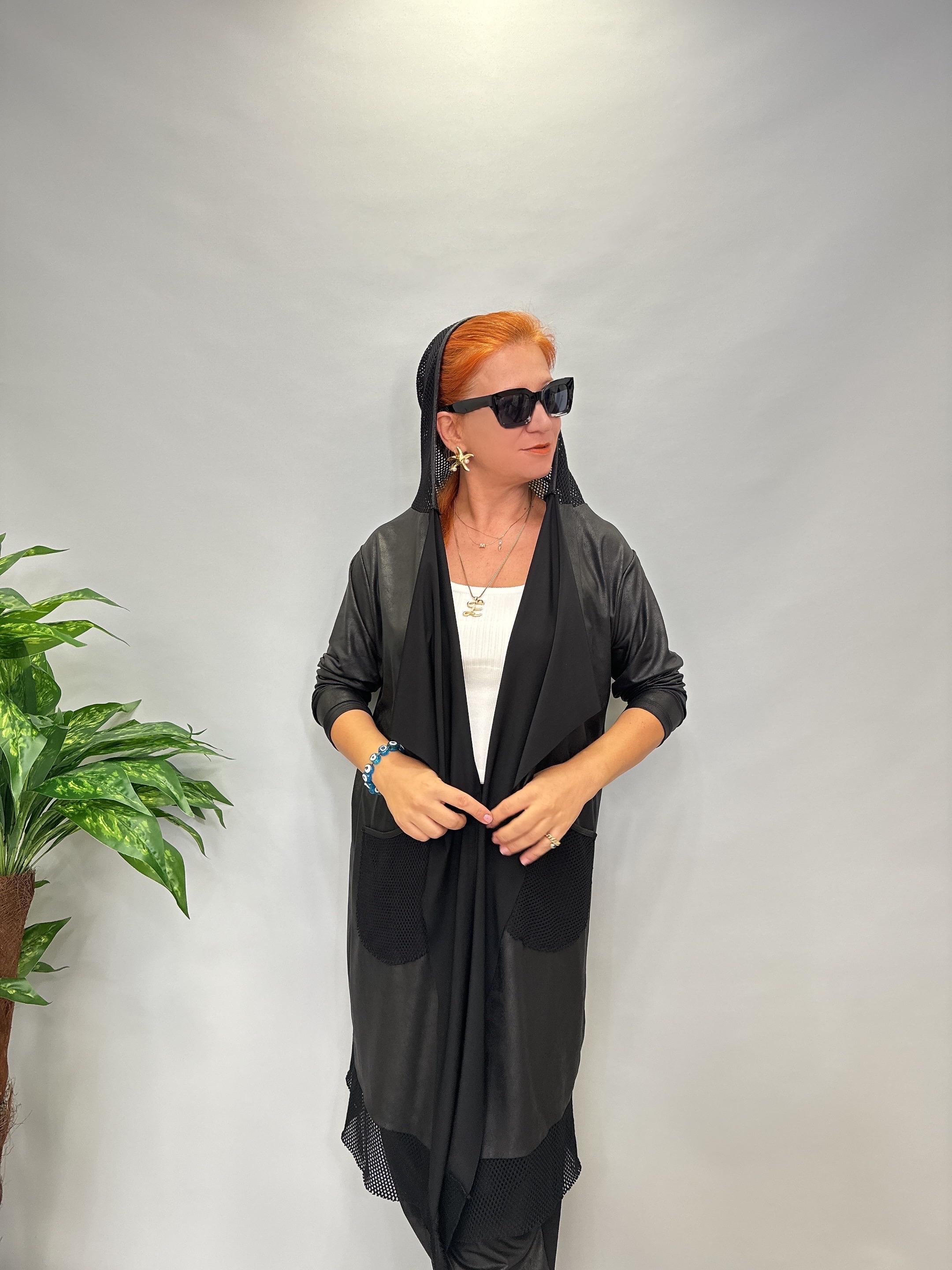 MNS 5055  DERİ DETAY KAPŞONLU TASARIM CEKET 