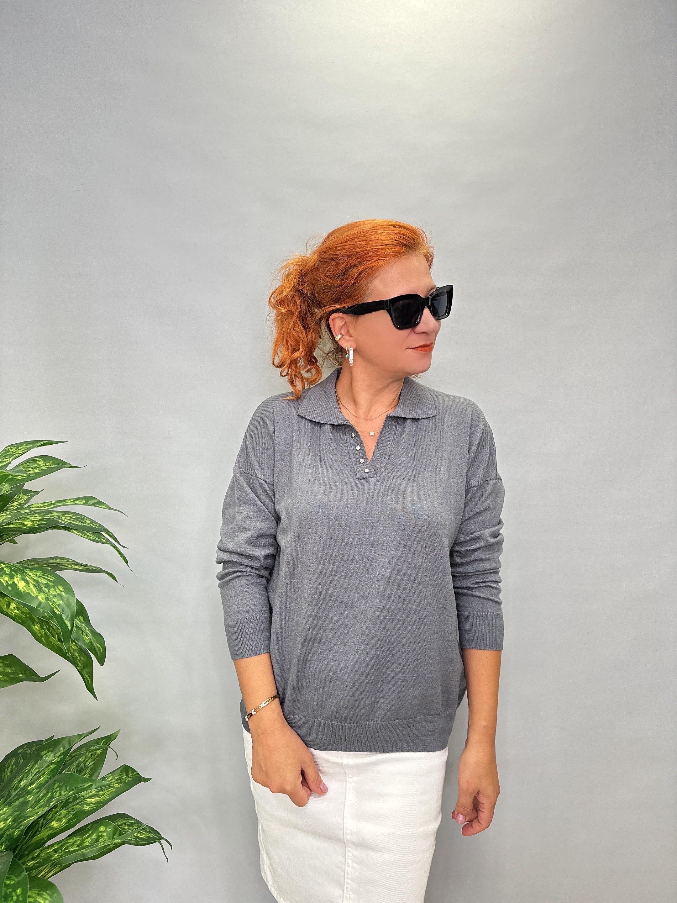 MNS 5058 YAKA TAŞ DETAY SOFT TOUCH BLUZ GRİ 42 BEDENE KADAR UYUMLUDUR 