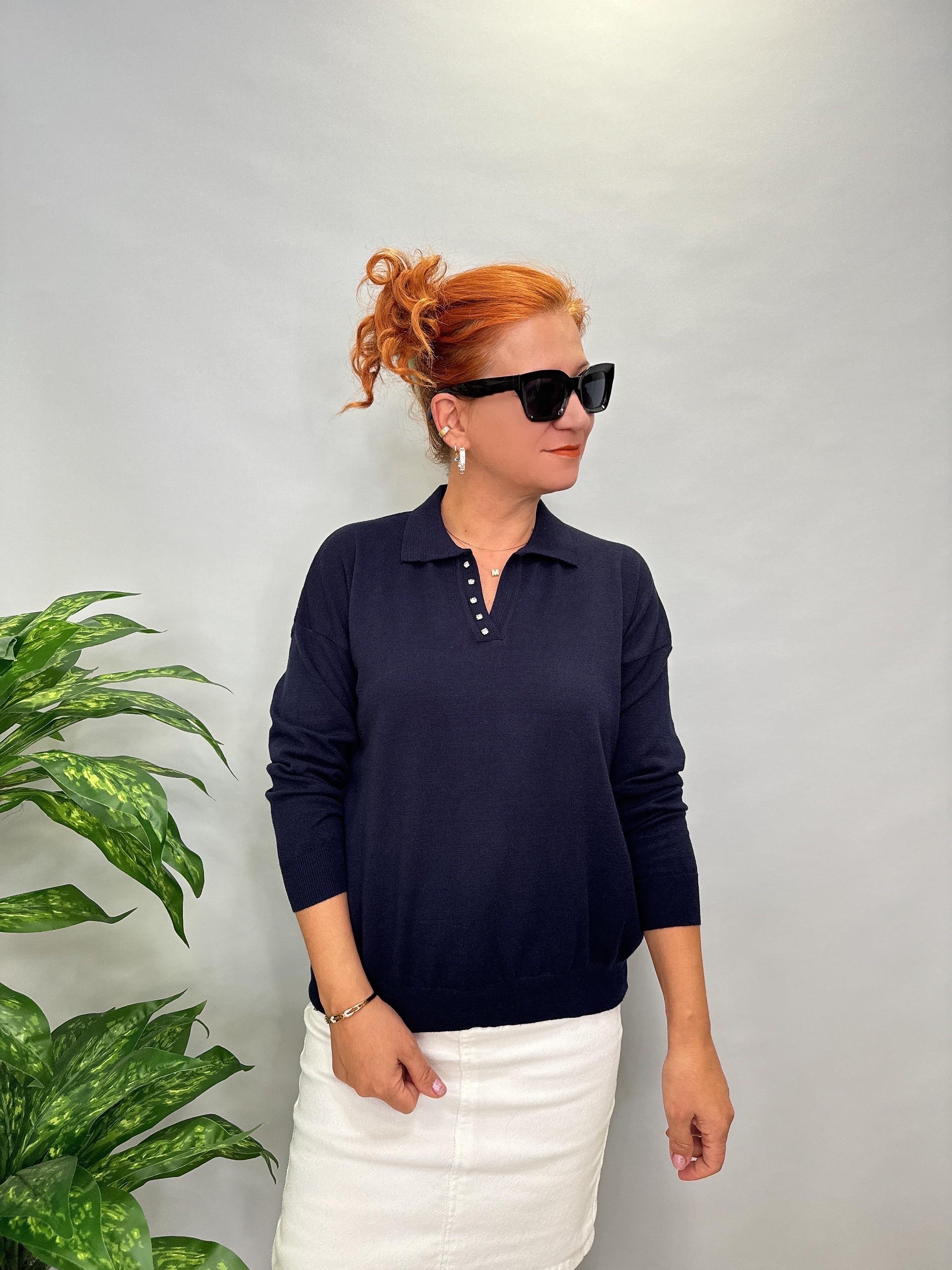 MNS 5058 YAKA TAŞ DETAY SOFT TOUCH BLUZ LACİVERT 42 BEDENE KADAR UYUMLUDUR 