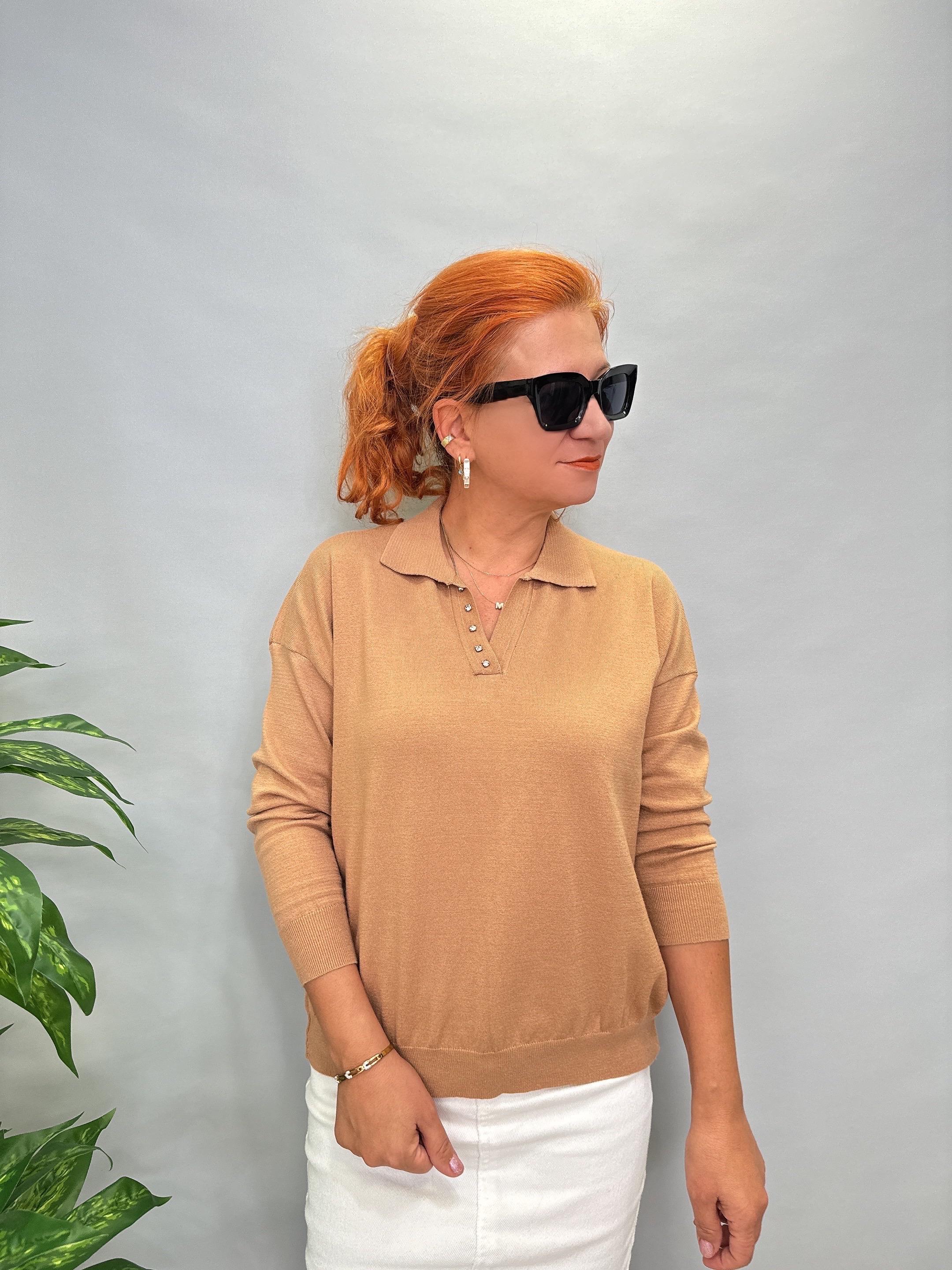 MNS 5058 YAKA TAŞ DETAY SOFT TOUCH BLUZ VİZON 42 BEDENE KADAR UYUMLUDUR 